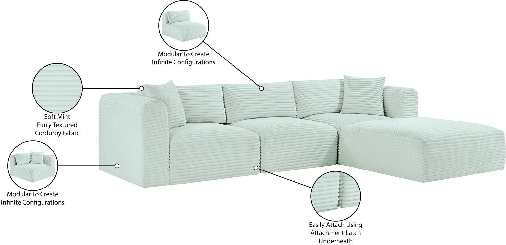 Shaggy - 4 Piece Modular Sectional