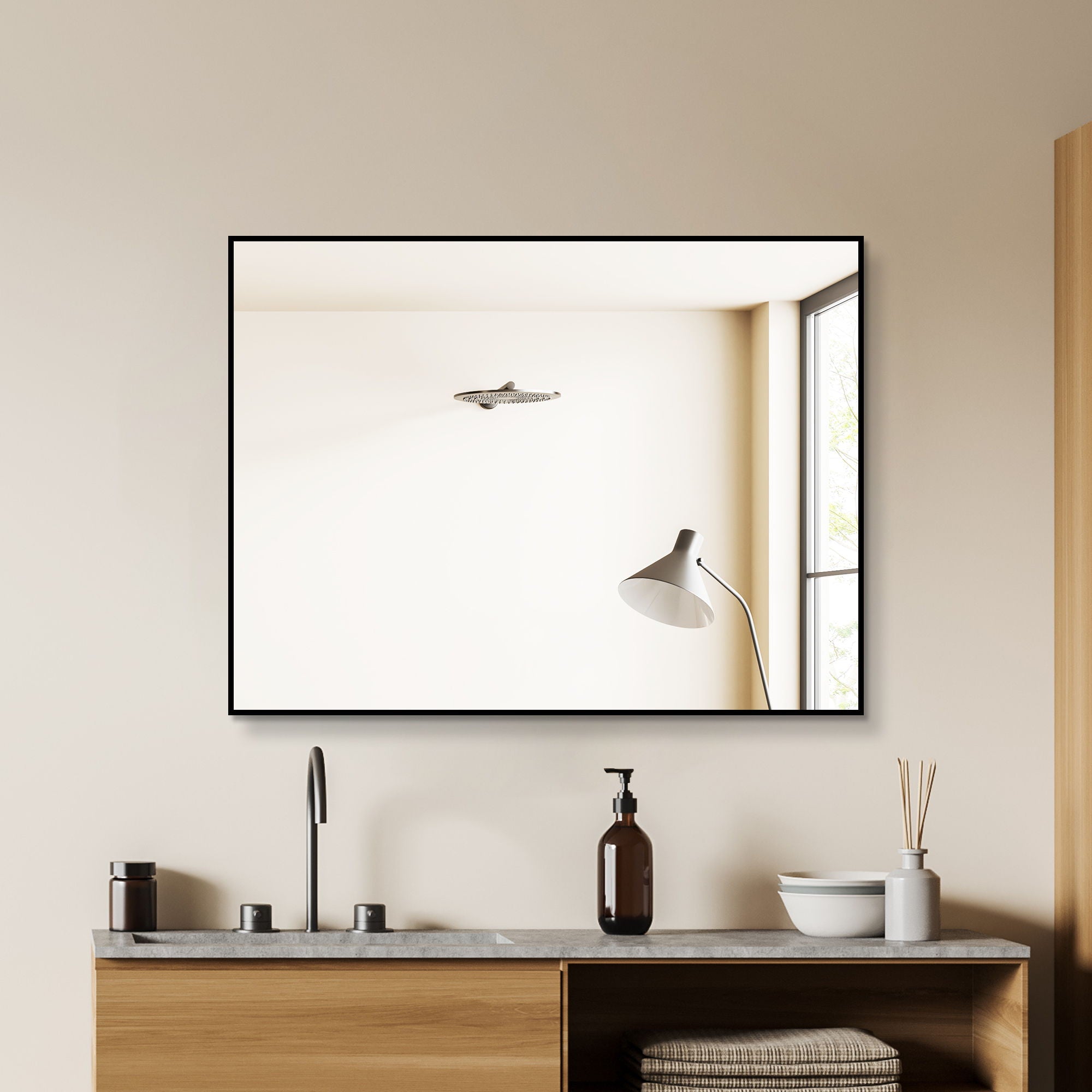 Framed Wall Mirror For Bathroom - Black