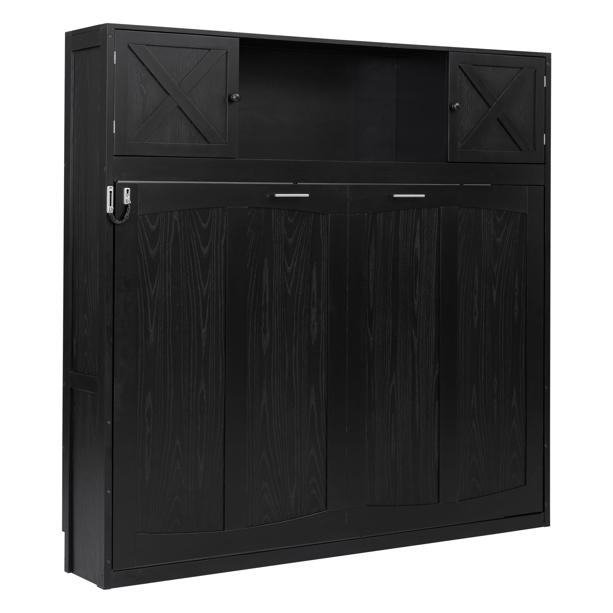 Full Size Murphy Bed With Storage Cabinets - Black
