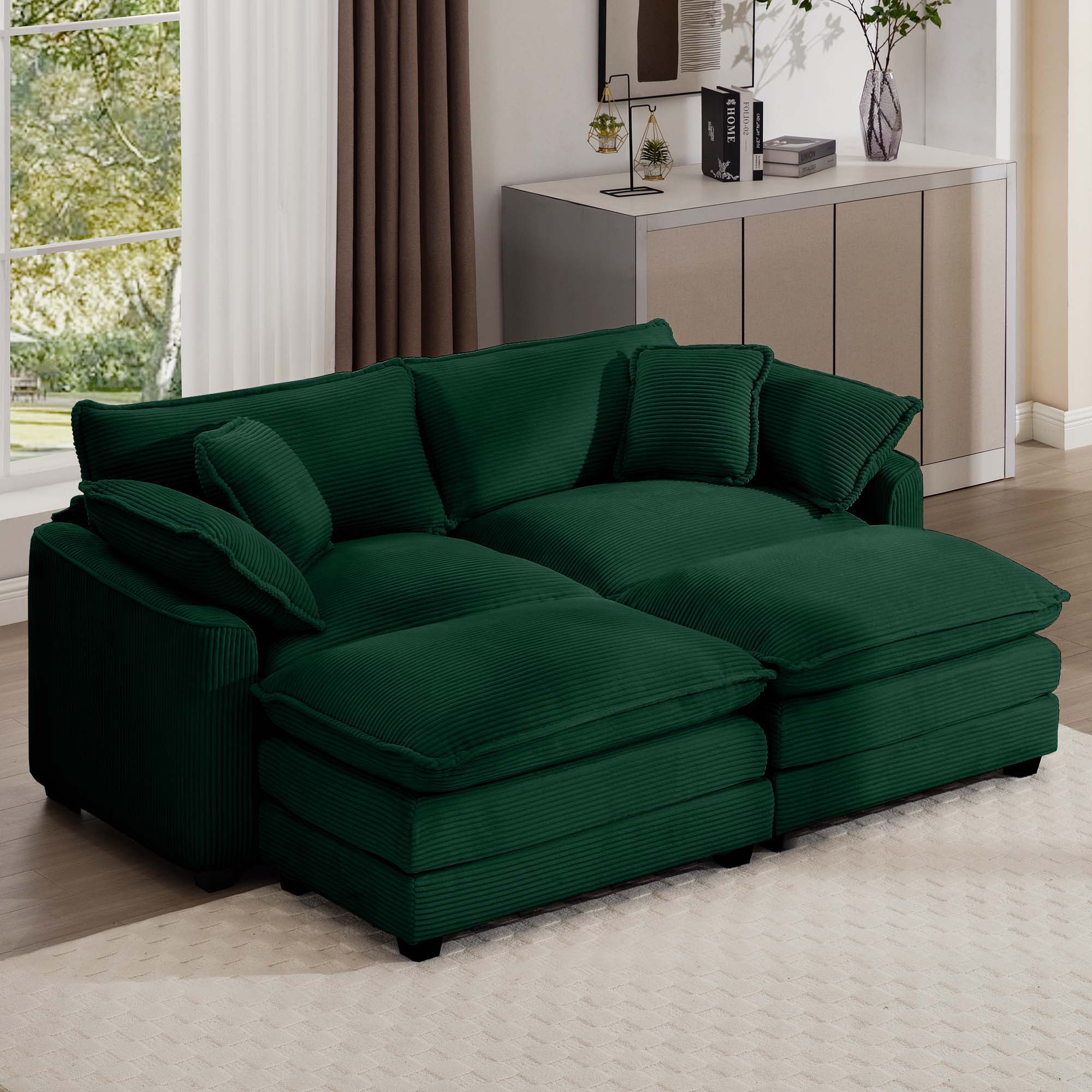 Modern Modular Cushion Sofa With Ottoman, Low Back, Deep Seating Sofa Set