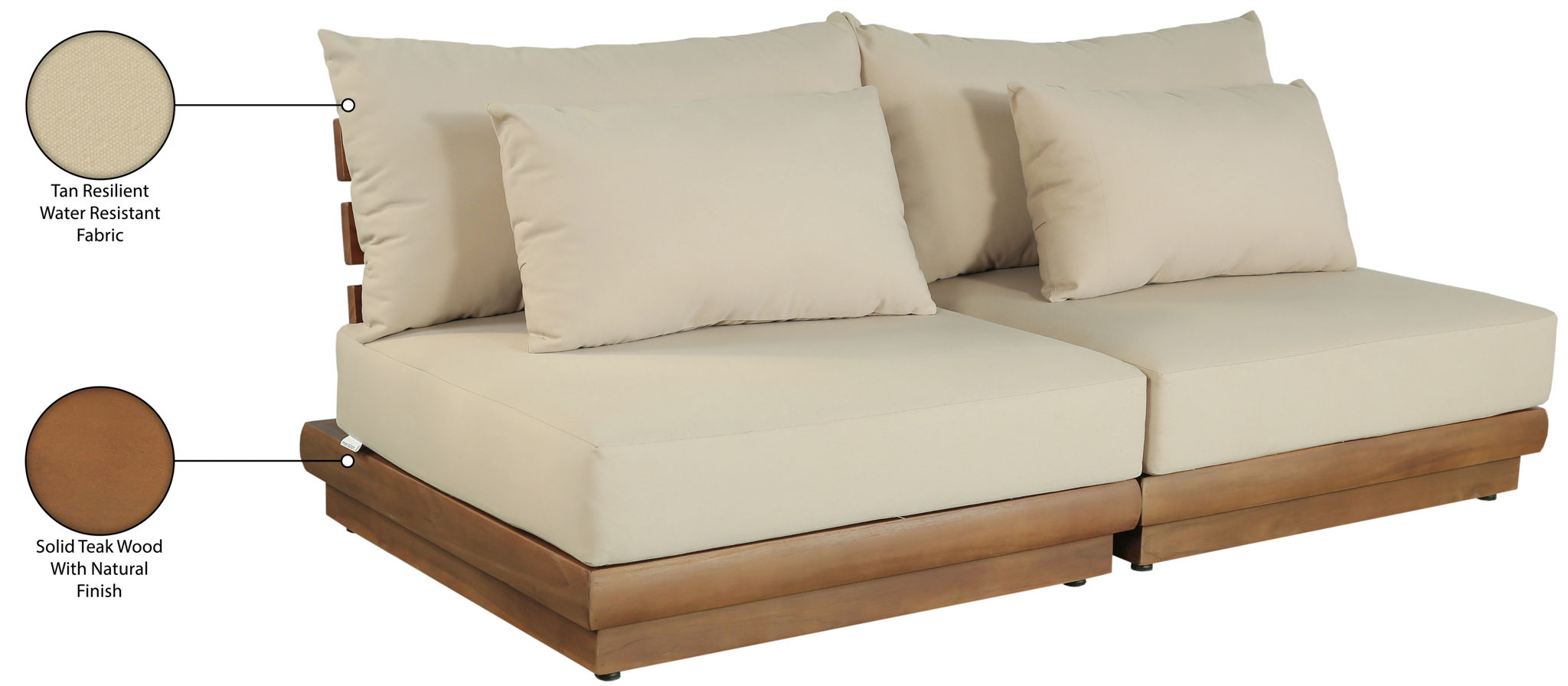Mirella - 2 Piece Water Resistant Fabric 74" Upholstered Outdoor Patio Modular Armless Loveseat