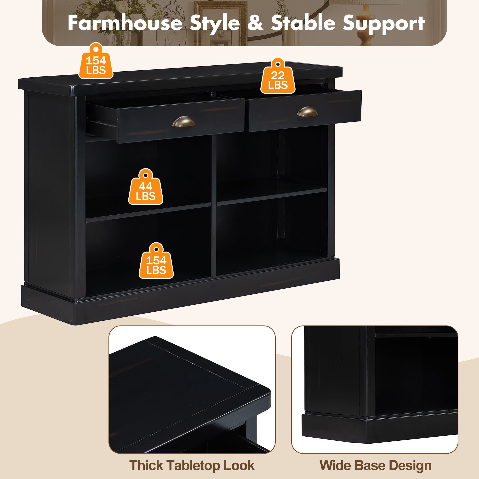 Console Table With 2 Drawers And Open Shelves