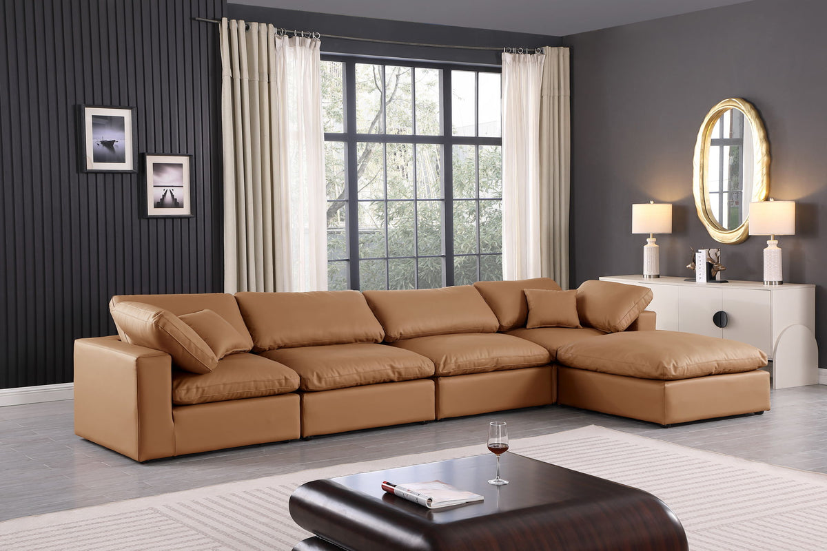 Comfy - 5 Piece Faux Leather Modular Sectional With Chaise