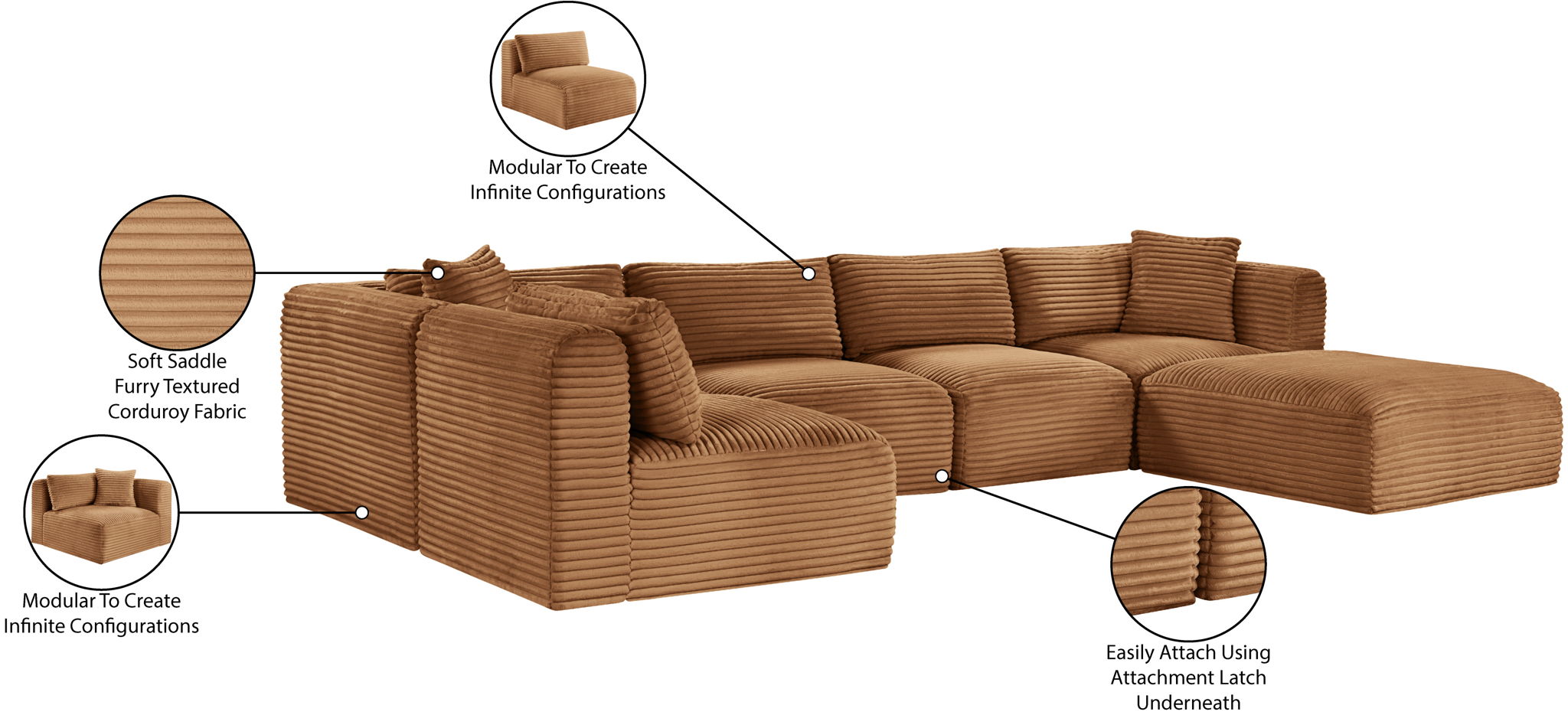 Shaggy - Fabric 6 Piece Modular U-Shaped Sectional