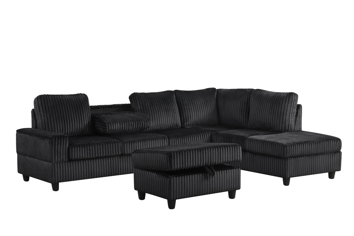 Arosa Black Reversible Sectional with Storage Ottoman