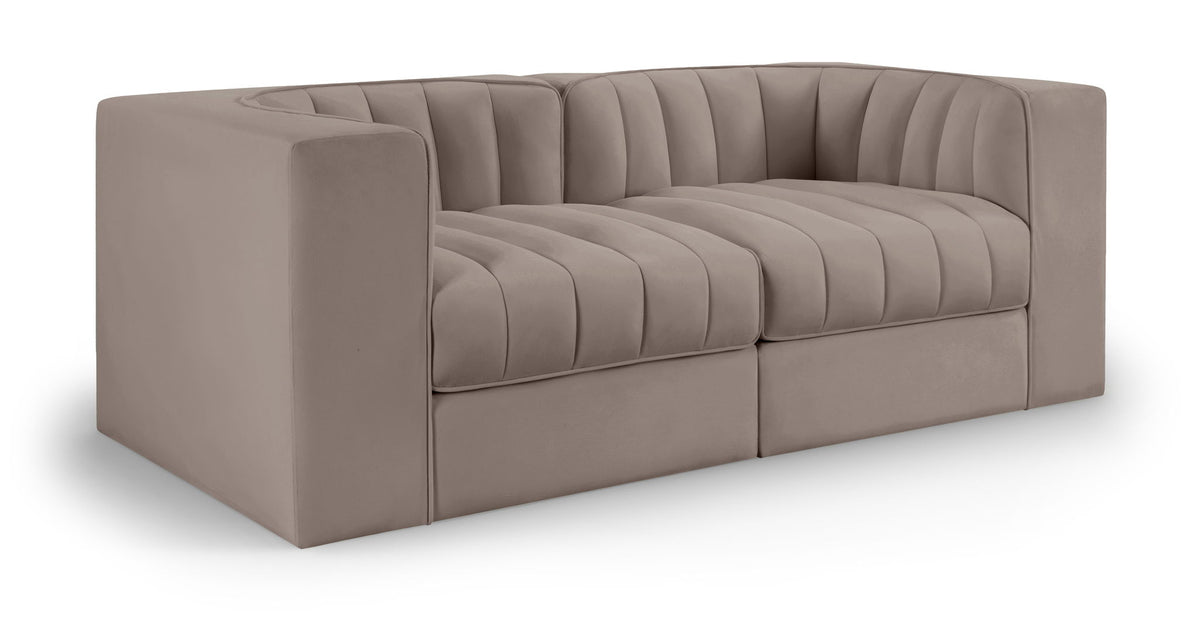 Rummi - Velvet Performance Fabric Upholstered 2 Piece Modular Loveseat