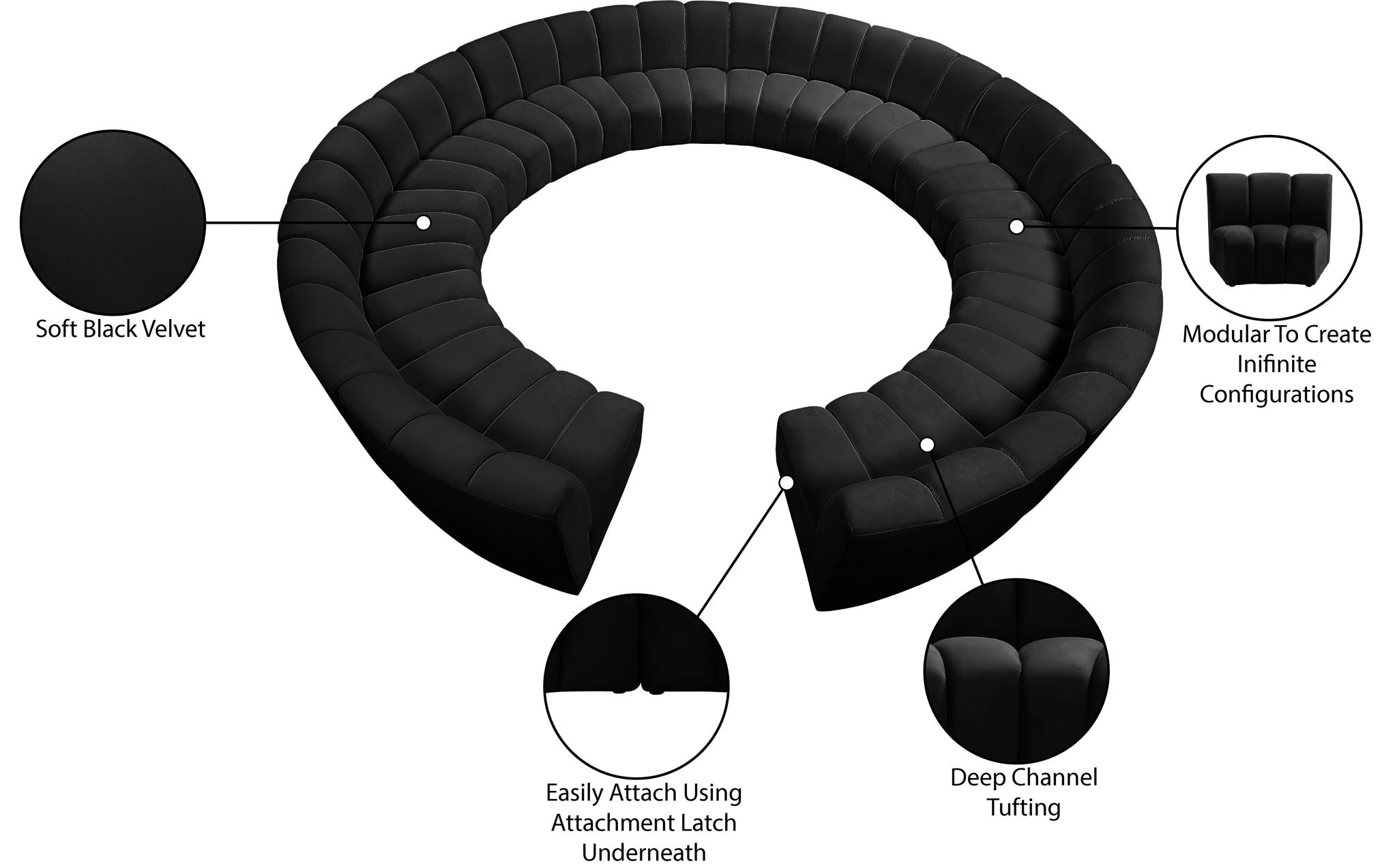 Infinity - 12 Piece Velvet Modular Sectional