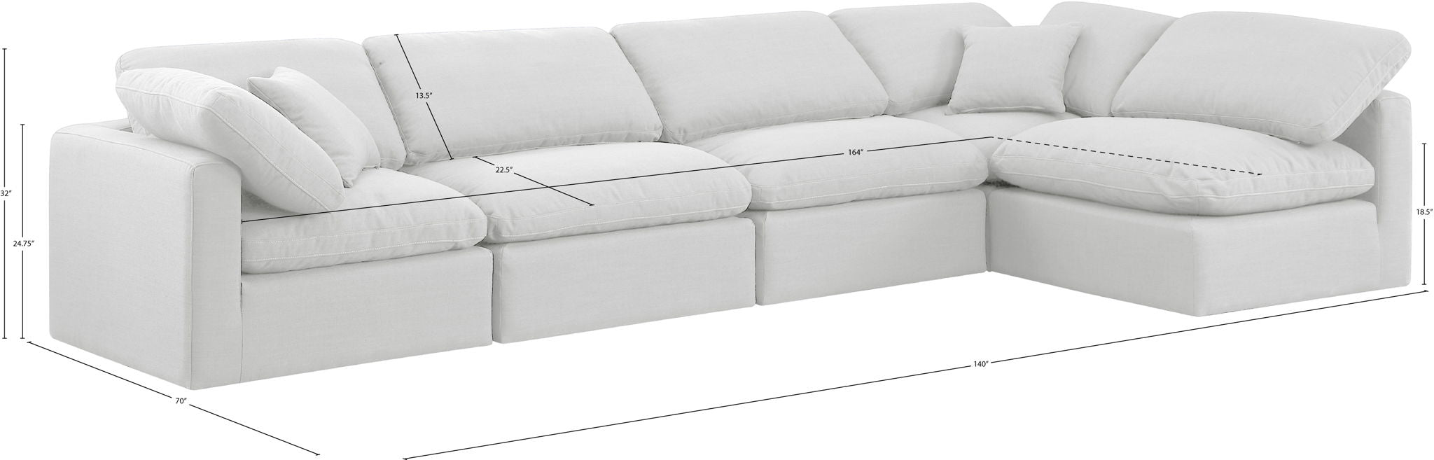 Indulge - Linen 5 Piece Modular Sectional - White