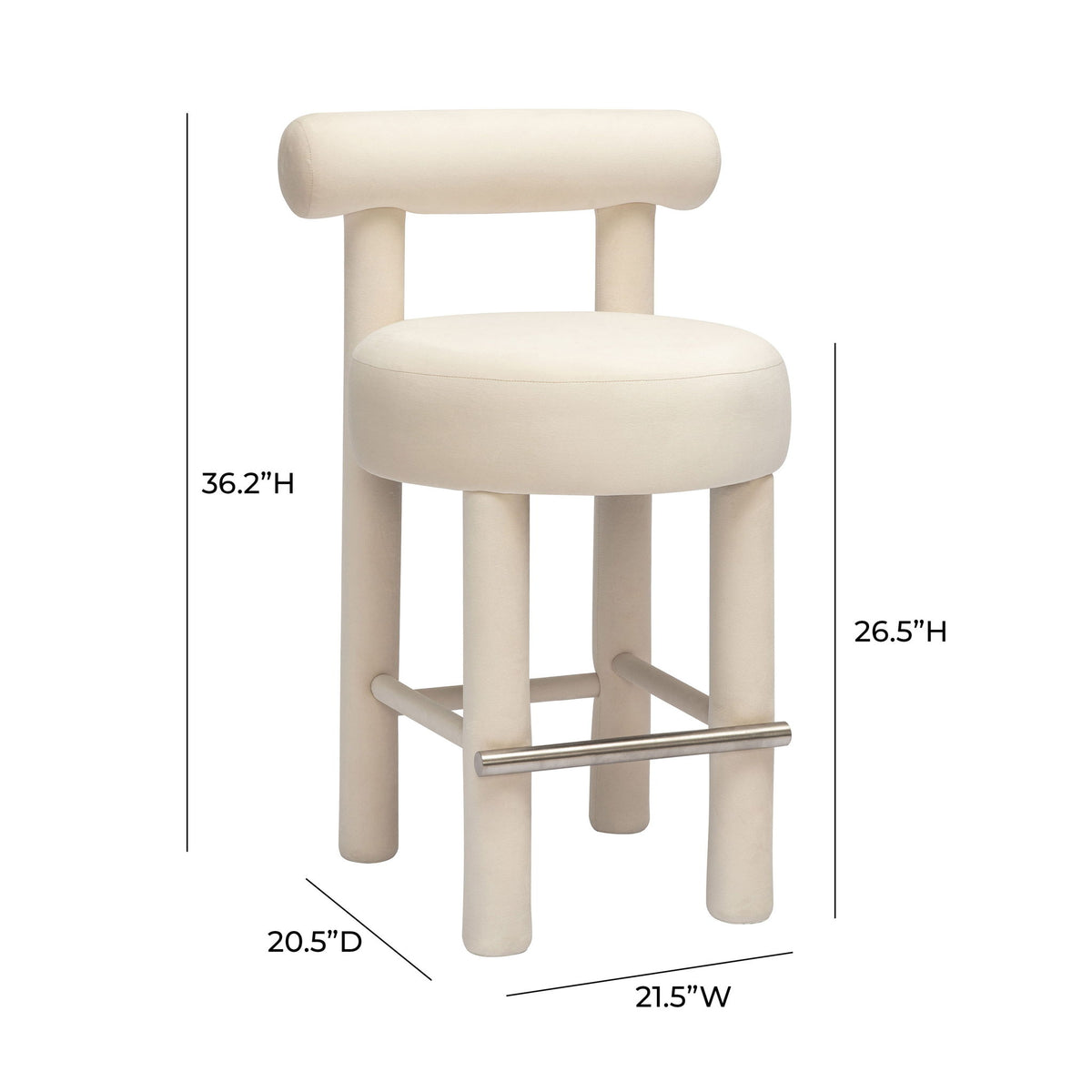 Carmel - Velvet Counter Stool - Cream