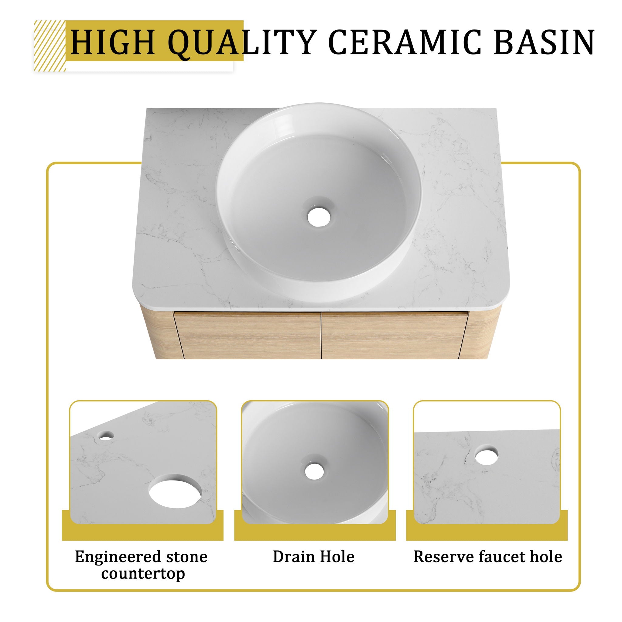 Mounted Bathroom Vanity With Art Sink & 2 Soft Close Doors