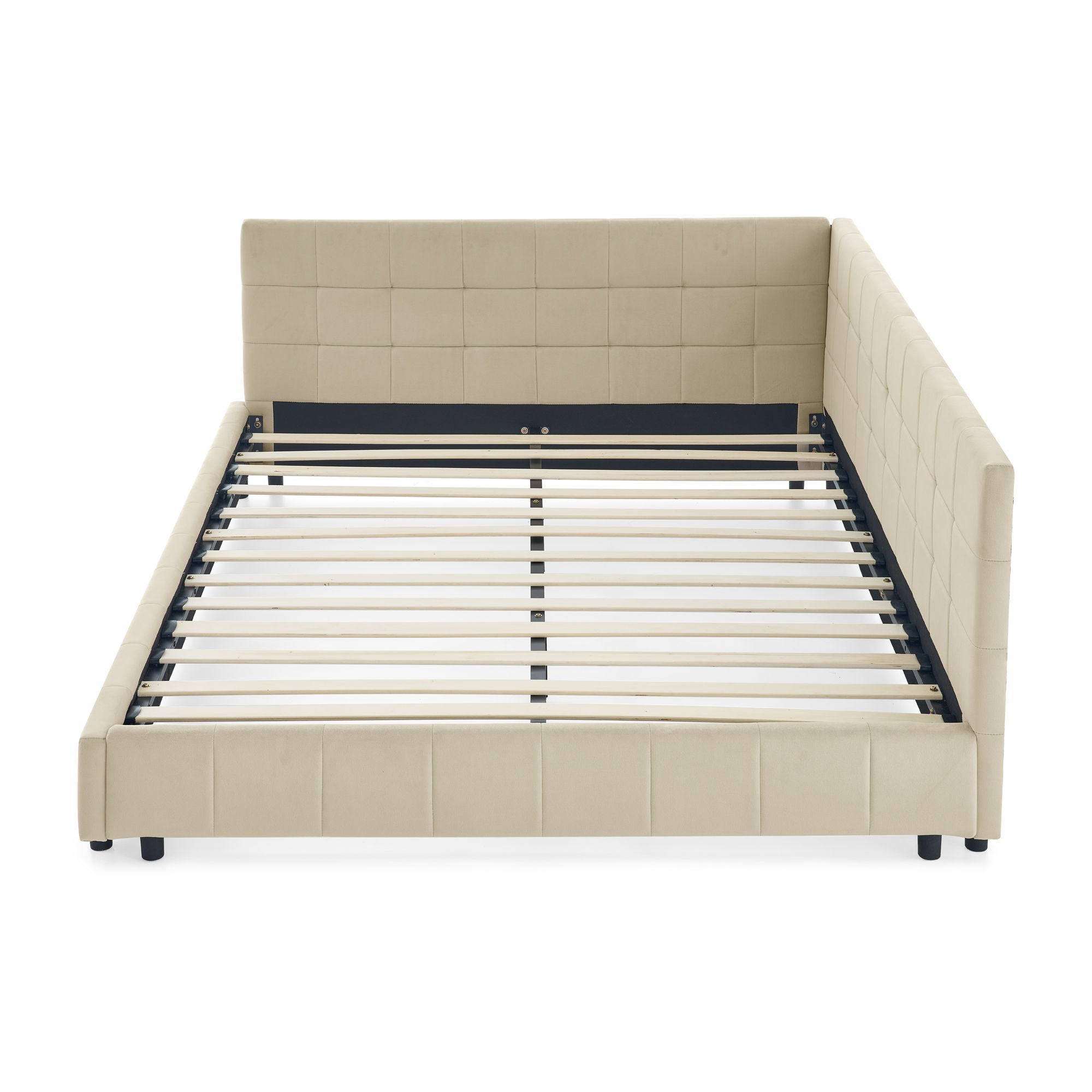 Upholstered Storage Tufted Bed Frame With Backrest And Armrests