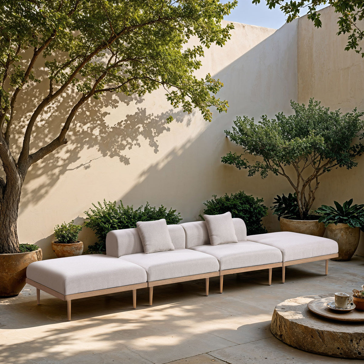 Laguna - 4 Piece 142" Outdoor Patio Armless Modular Sofa With 2 Backless Seats