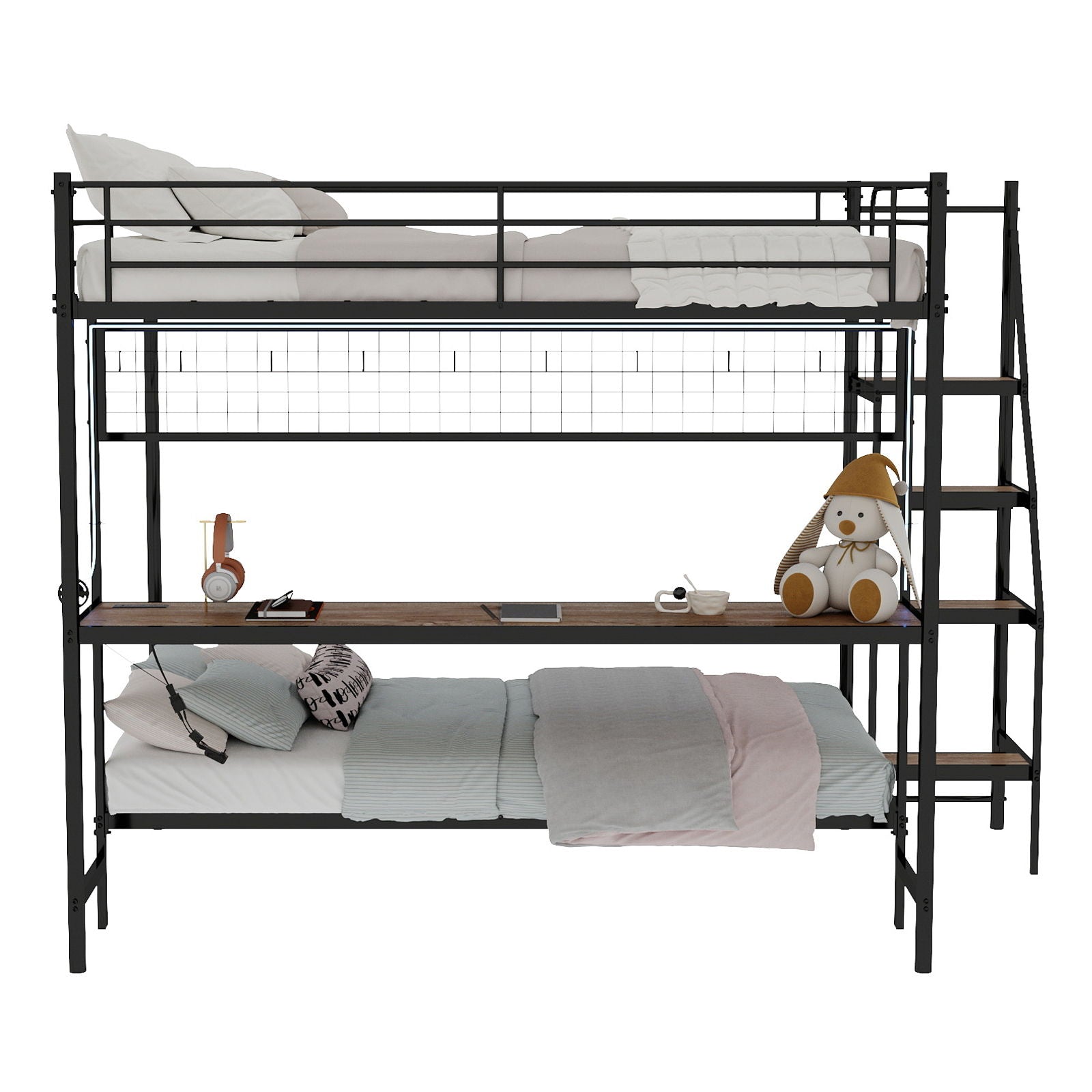 Bunk Bed With Built In Desk And LED Lighting