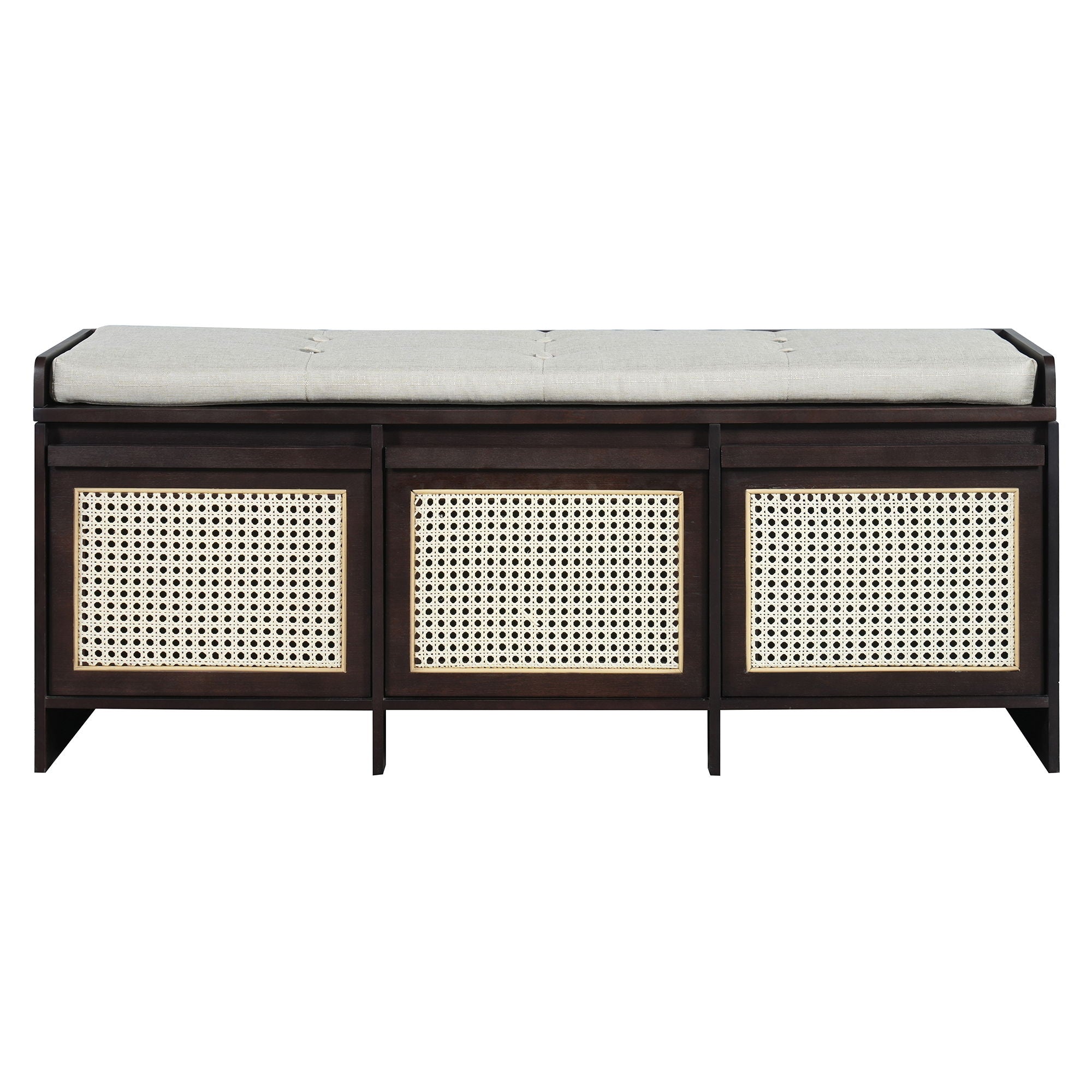 Entryway Shoe Bench With Drawers & Button Tufted Cushion
