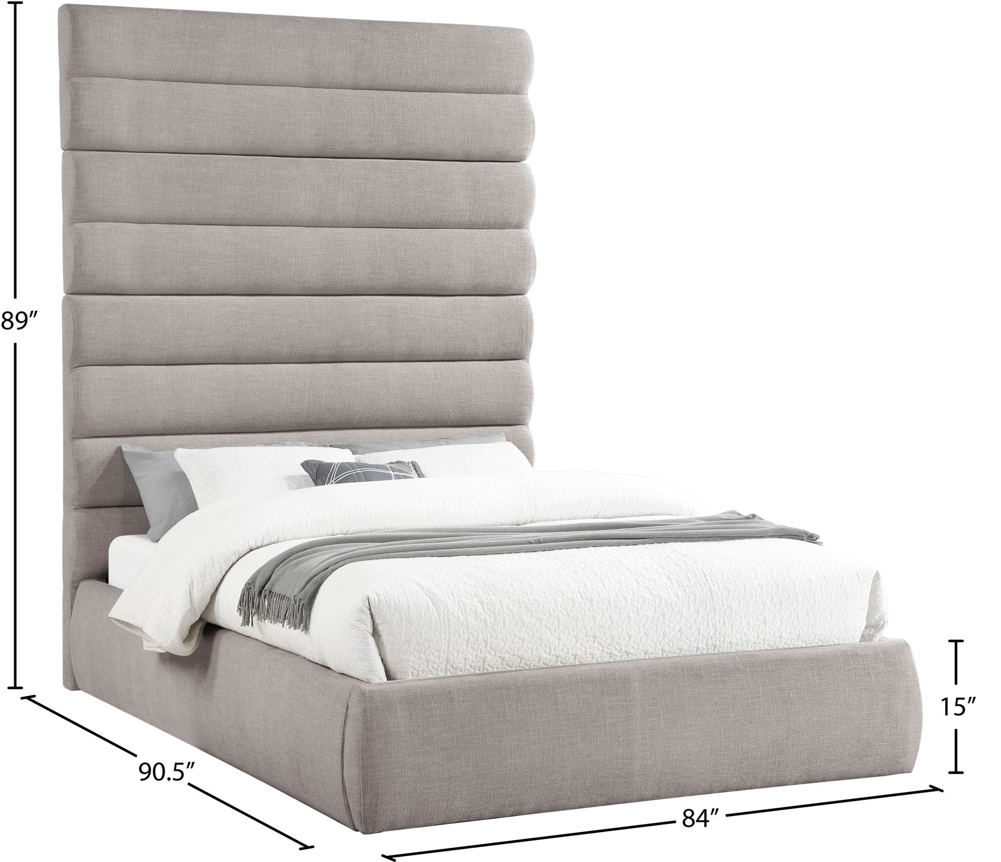 Adam - Linen Fabric Bed With 89" Headboard