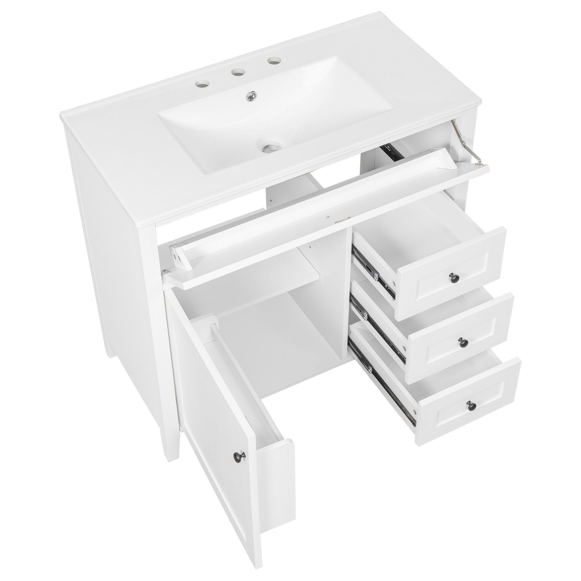 Bathroom Vanity With Sink, Cabinet With 3 Drawers And Adjustable Shelf