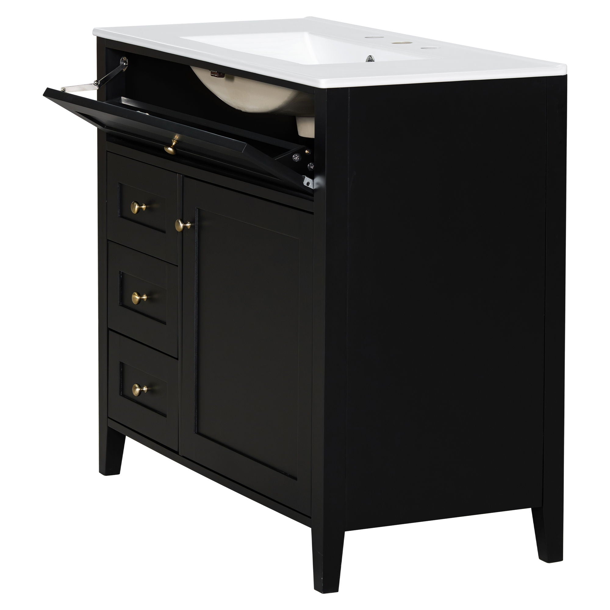 Bathroom Vanity With Sink, 3 Drawers & Cabinet With Adjustable Shelves