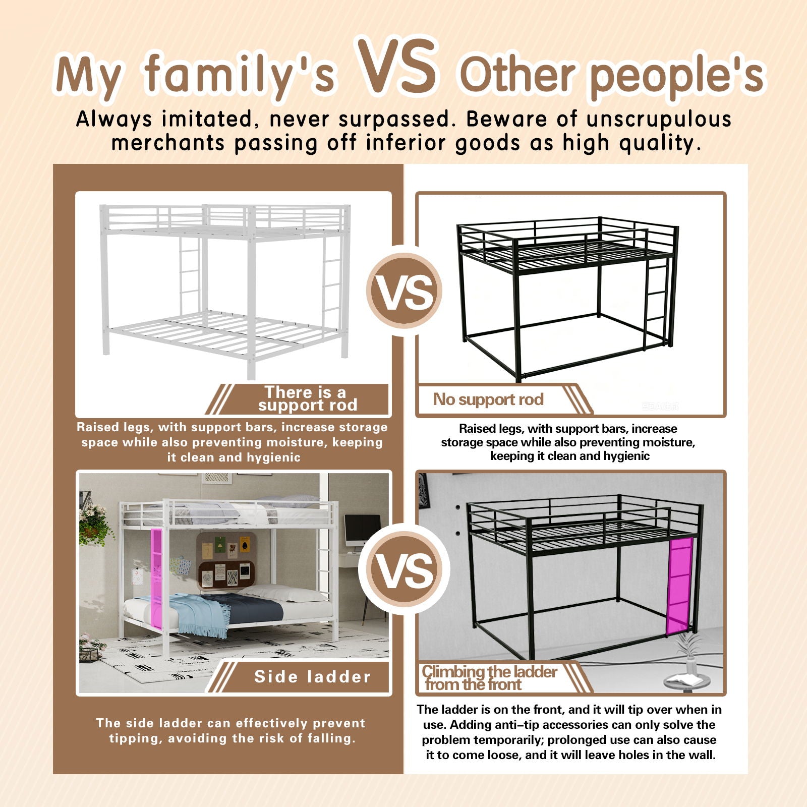 Bunk Bed For Kids, Convertible Frame With Ladders & Guardrail