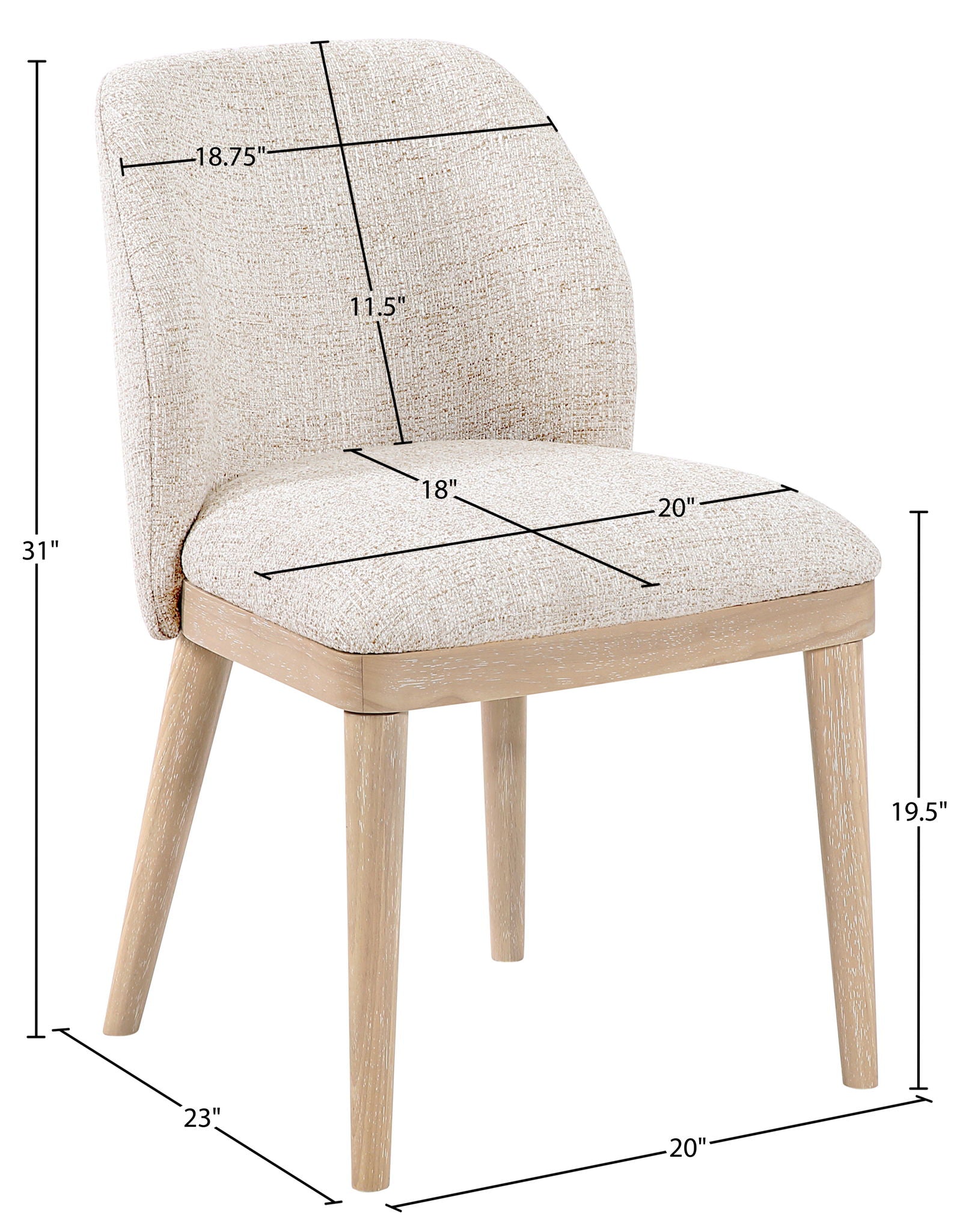 Valeo - Linen Textured Fabric Upholstered Dining Chair (Set of 2) - Painted Natural Base