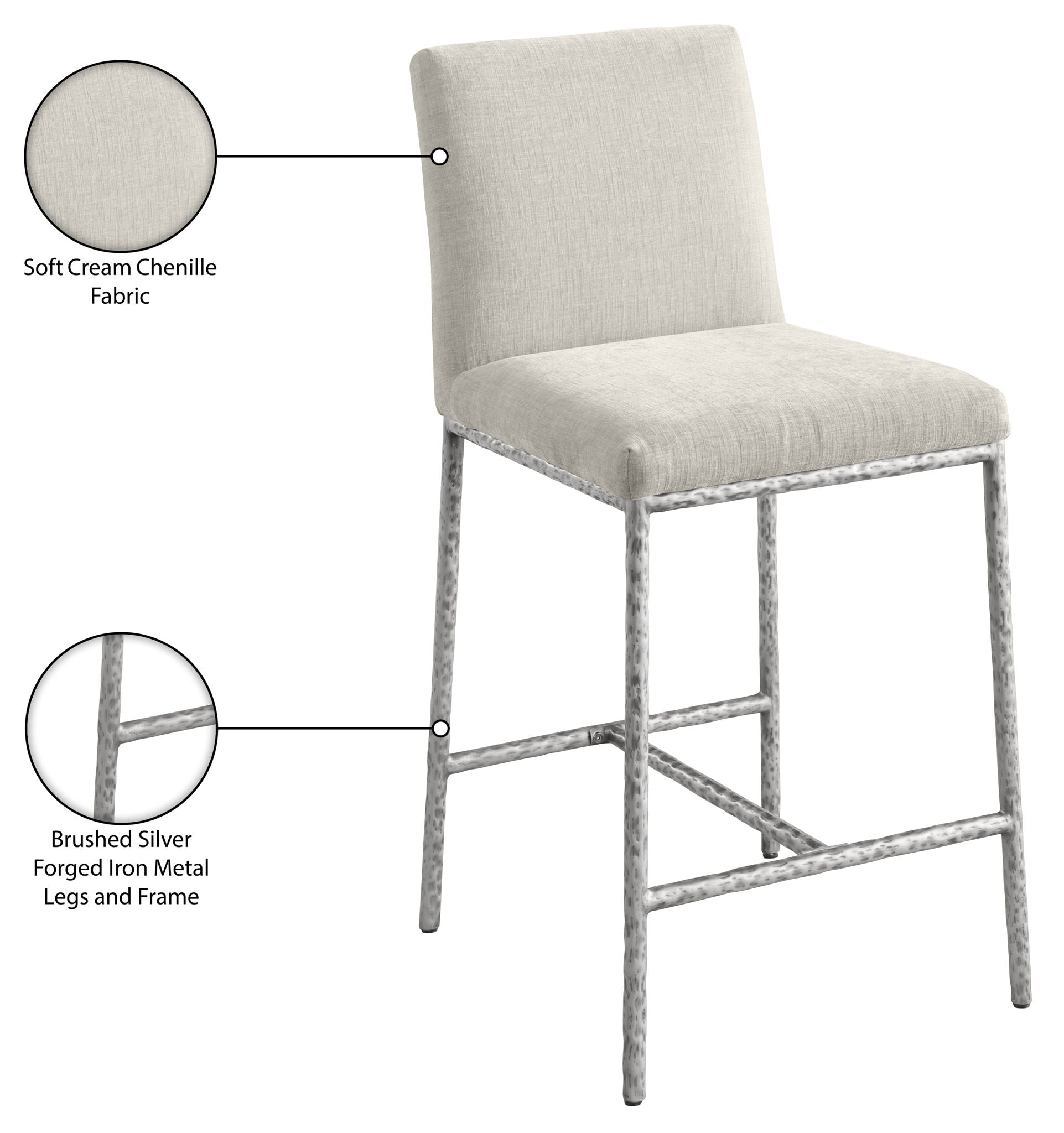 Reeves - Chenille Fabric Upholstered Counter Stool (Set of 2) - Silver Base