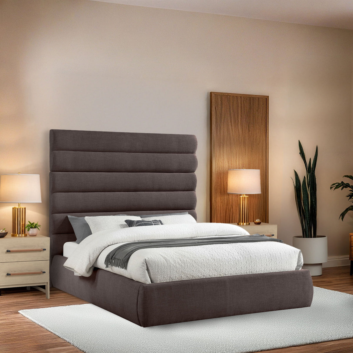 Adam - Linen Fabric Bed With 70.5" Headboard