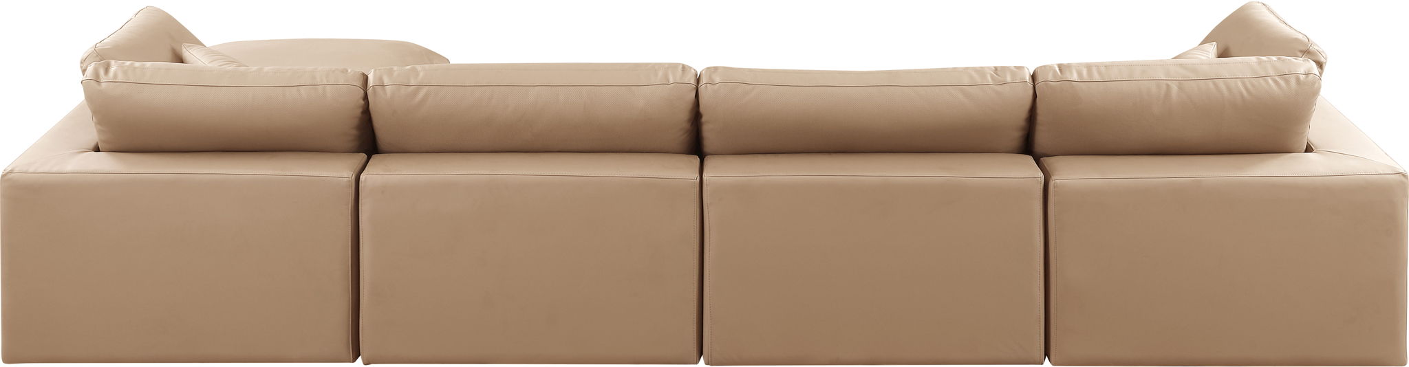Comfy - 5 Piece Faux Leather Modular Sectional With Chaise - Tan