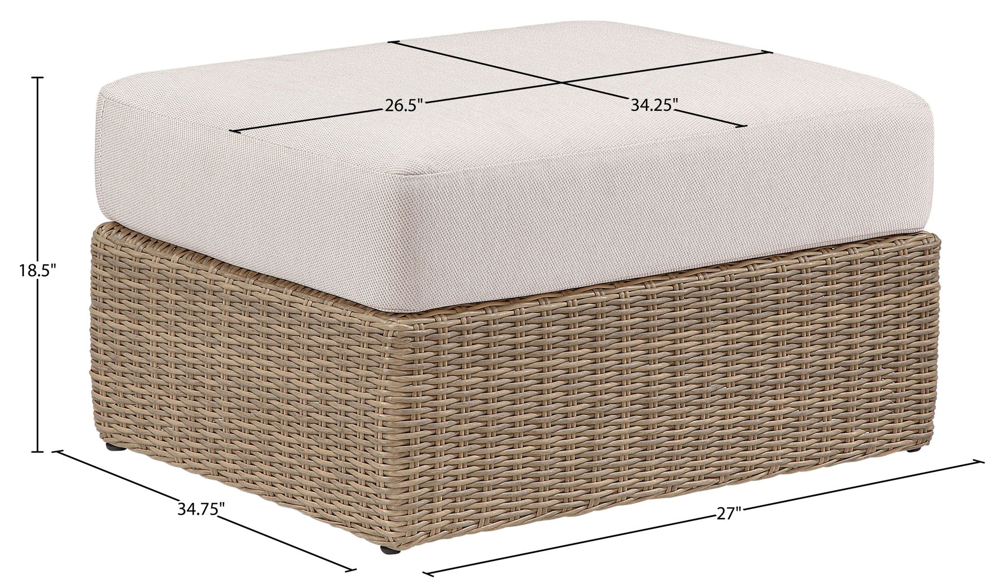 Seacrest - Olefin Water Resistant Fabric And Wicker Outdoor Patio Ottoman/Coffee Table
