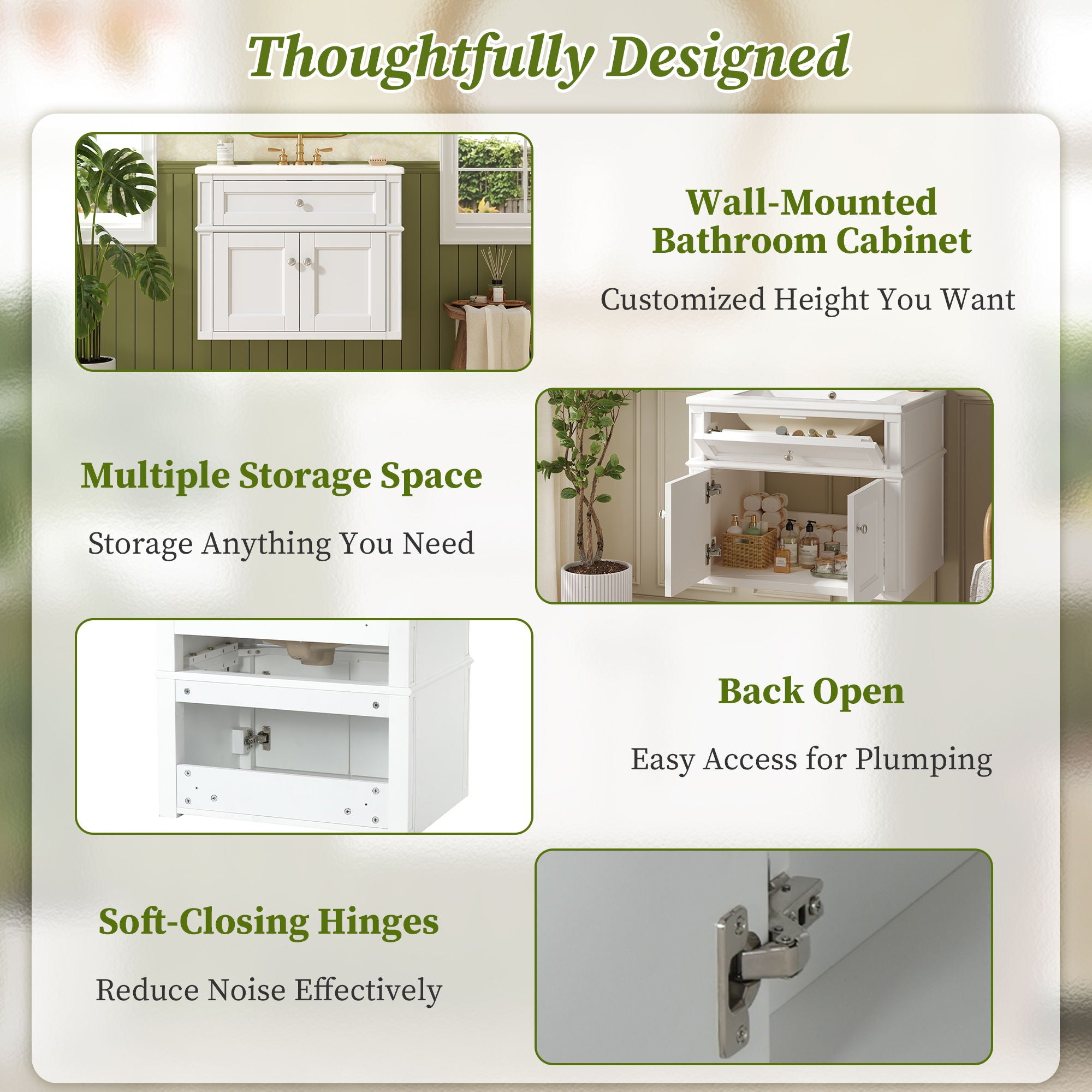 Wall Mounted Bathroom Vanity With Tip Out Drawer And Open Back Design