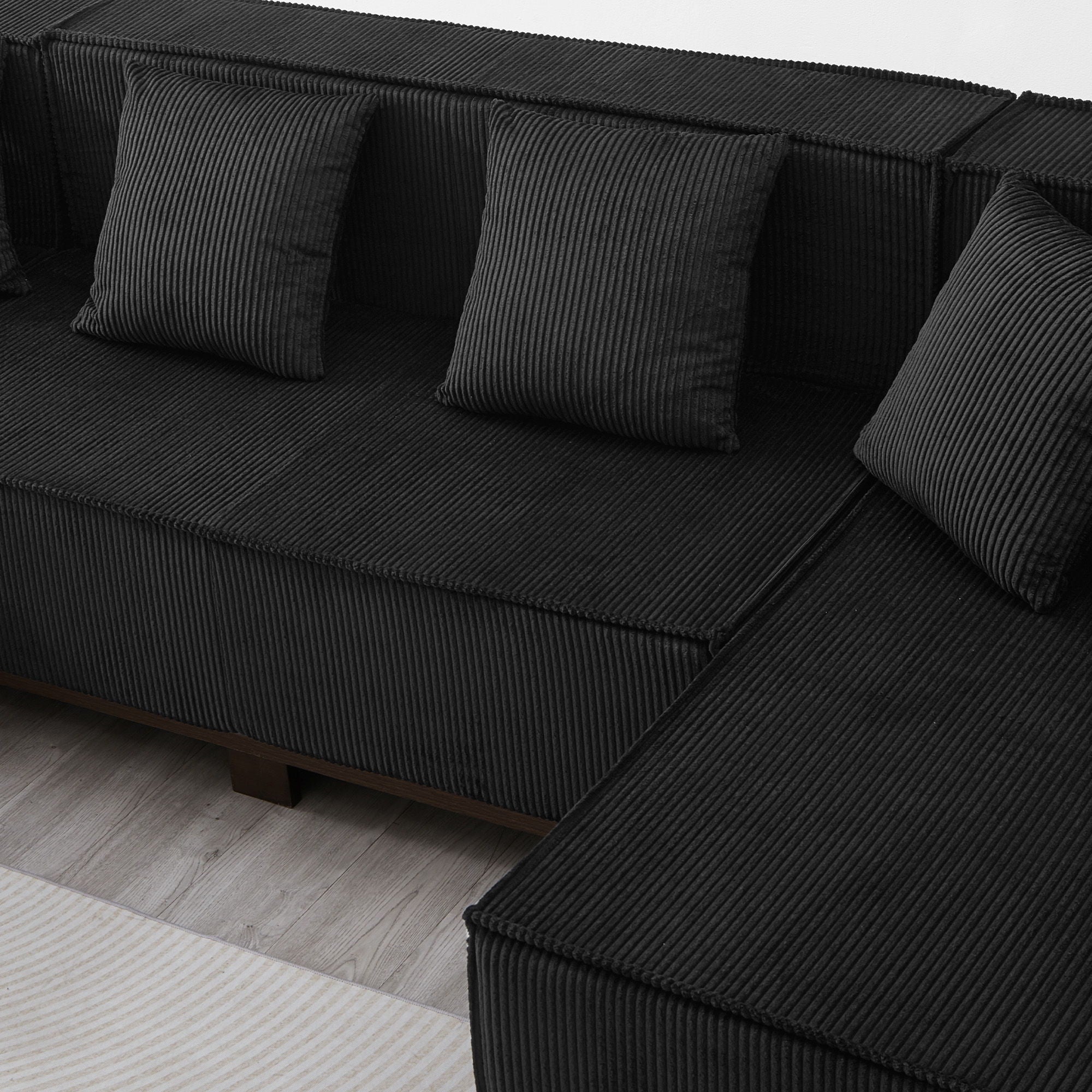 U-Shaped Sectional Sofa With RGB LED Light Strip And 6 Pillows