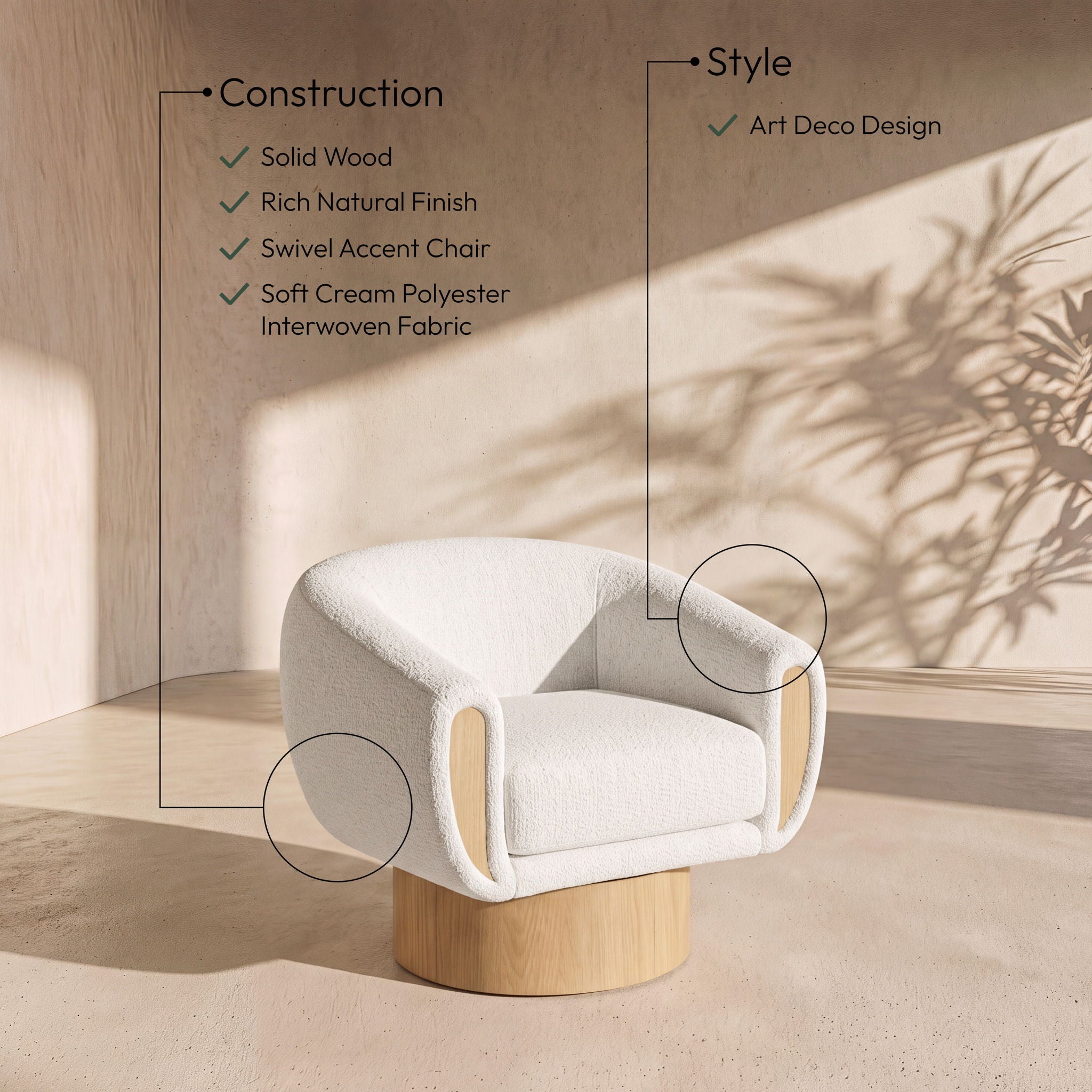 Avella - Interwoven Fabric Swivel Accent Chair - Light Brown Base
