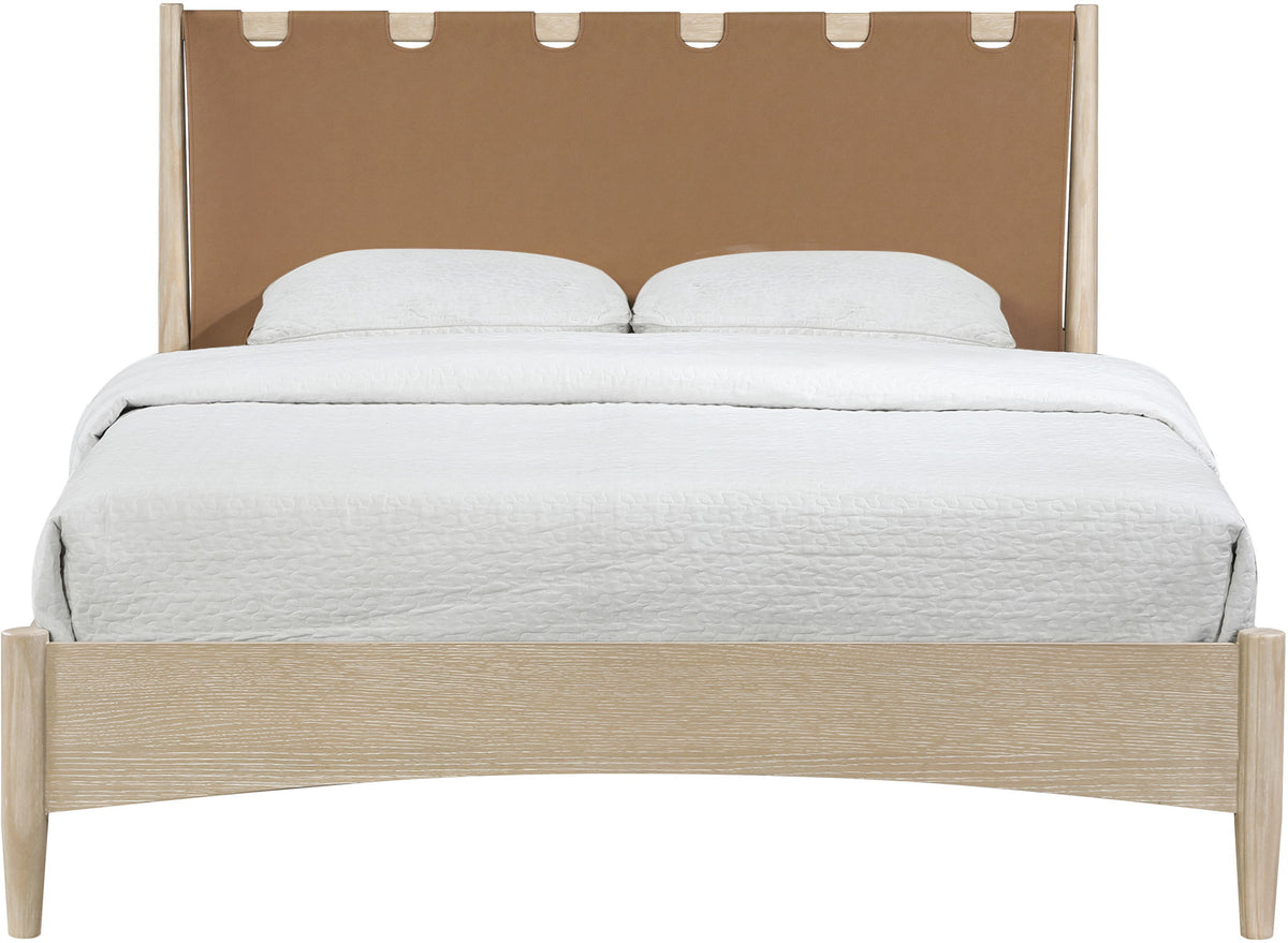 Santos - Vegan Leather Headboard And Wood Bed - Waxed Natural Frame