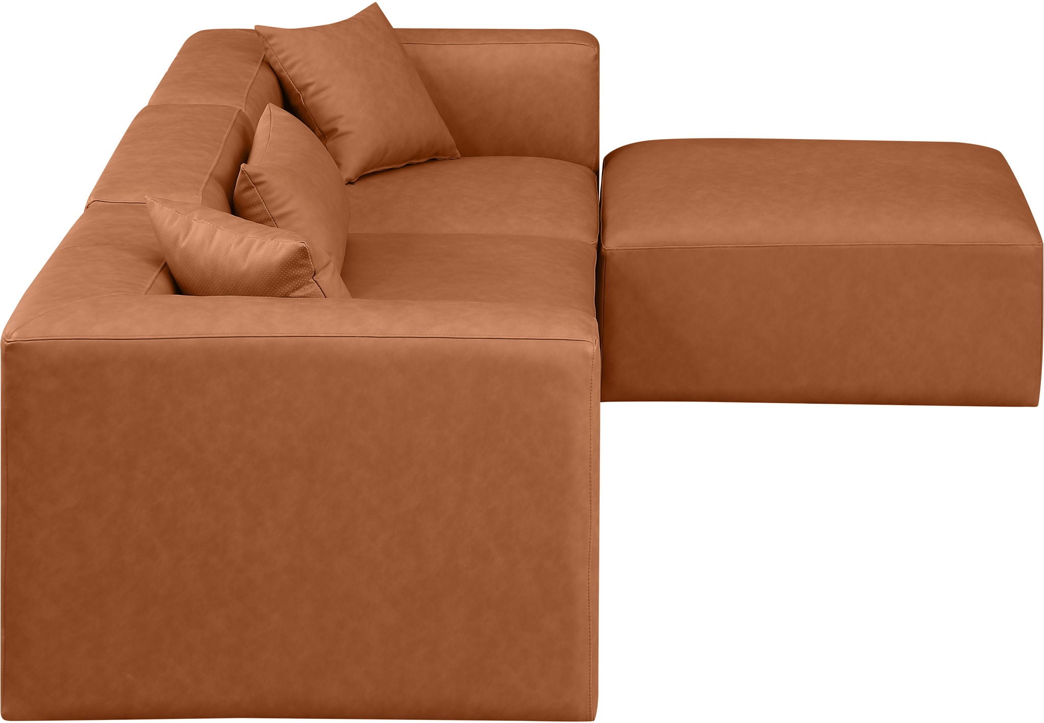 Cube - 4 Piece Modular Sectional With Chaise - Cognac