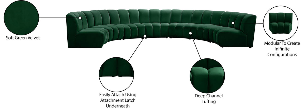 Infinity - 7 Piece Velvet Modular Sectional - Green