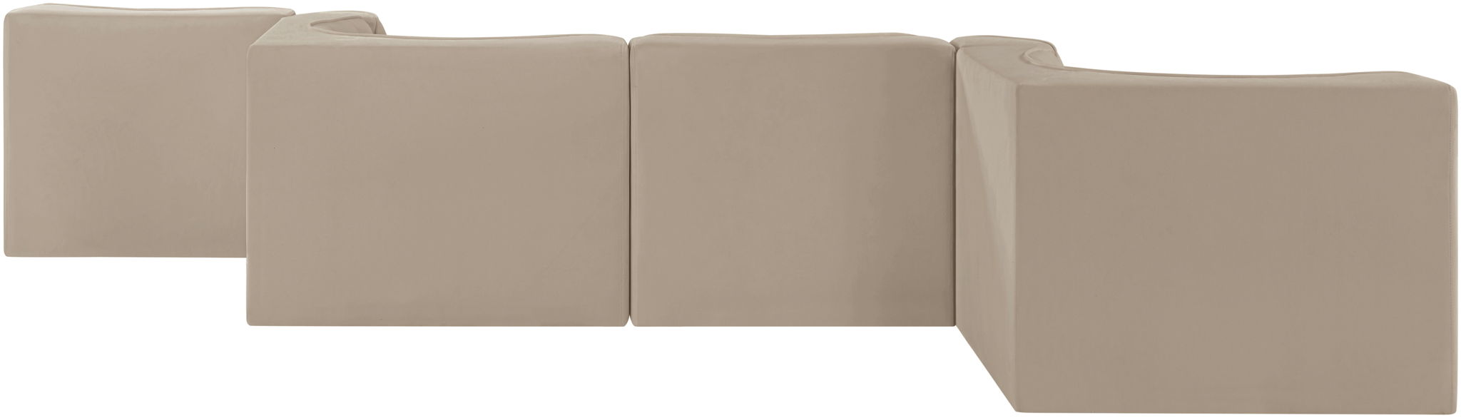 Rummi - Rounded Velvet Performance Fabric Upholstered 6 Piece Modular Sectional