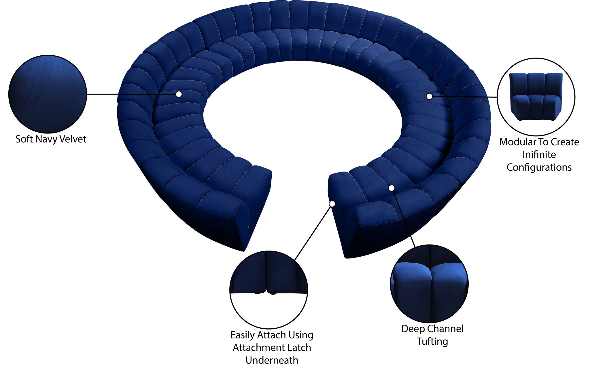 Infinity - 12 Piece Velvet Modular Sectional