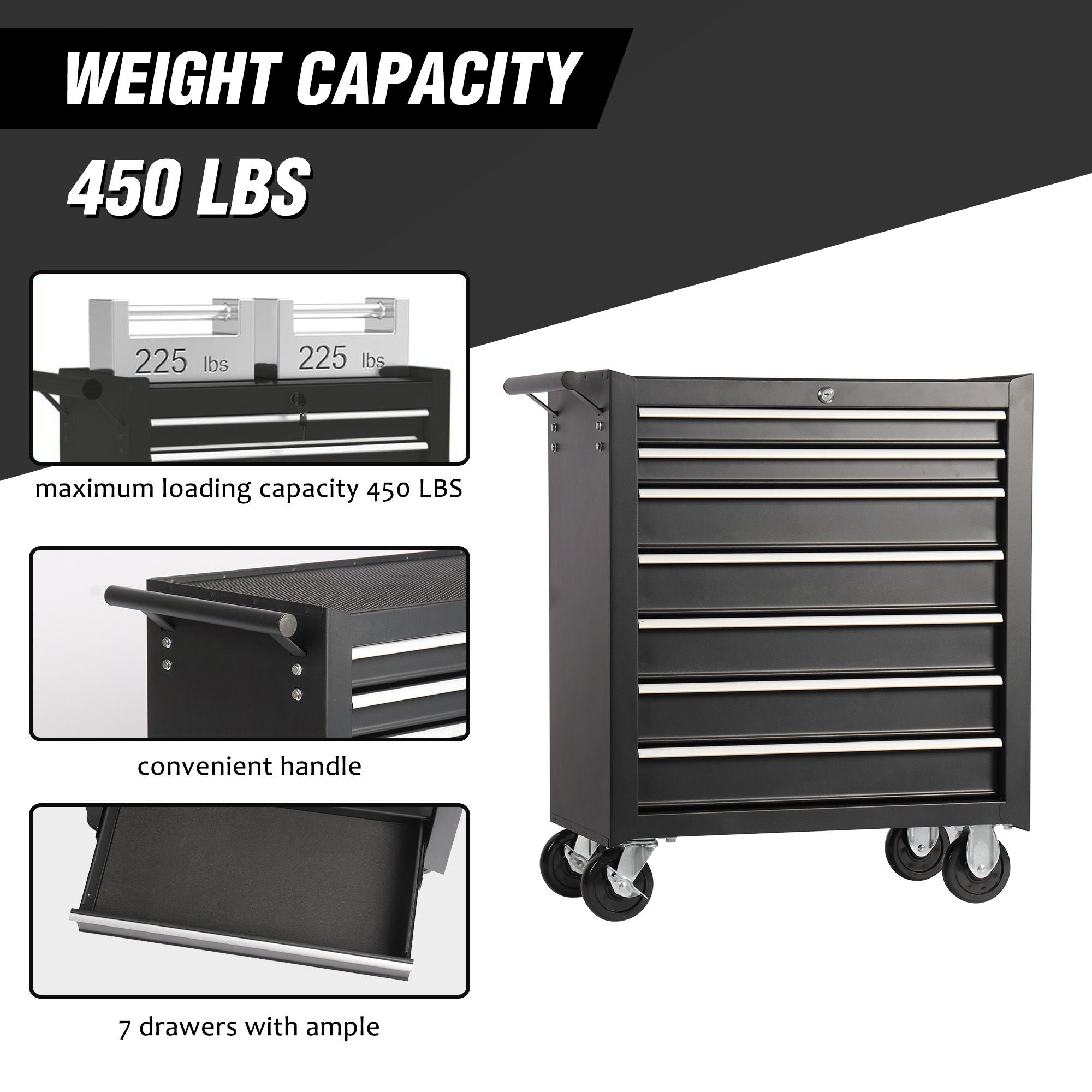 7 Drawer Rolling Tool Chest With Wheels, Multifunctional Tool Box And Storage