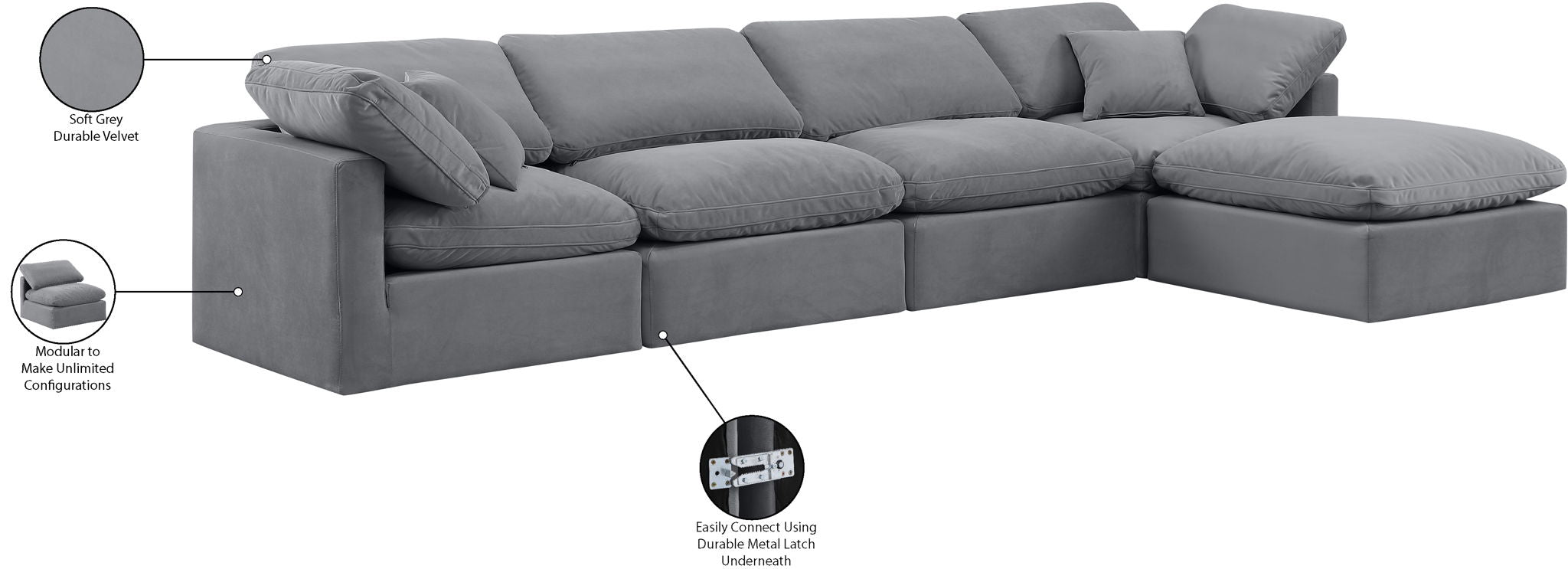 Indulge - Velvet 5 Piece Modular Sectional With Chaise