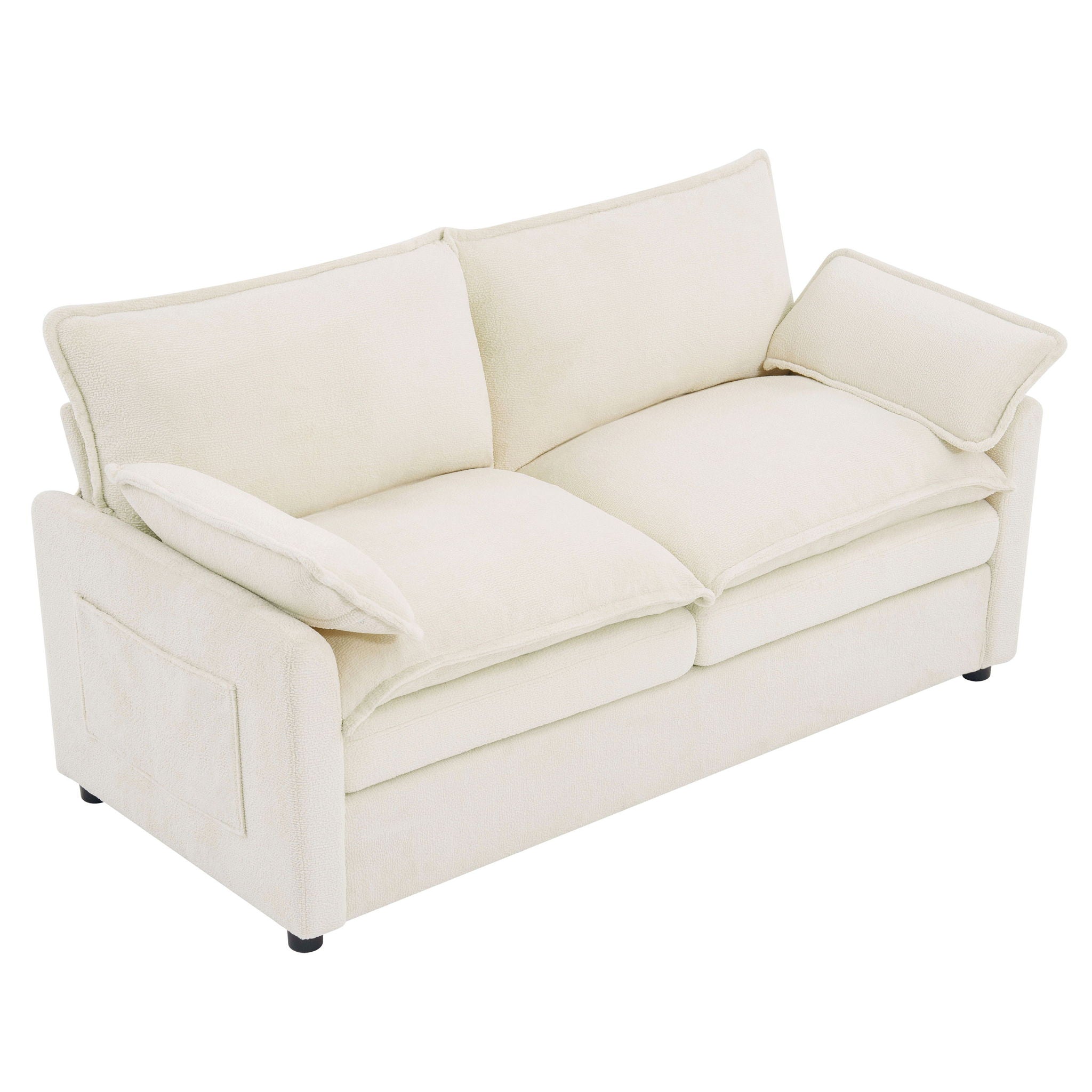 Modern Loveseat Sofa, Upholstered Couch With Side Storage Pockets