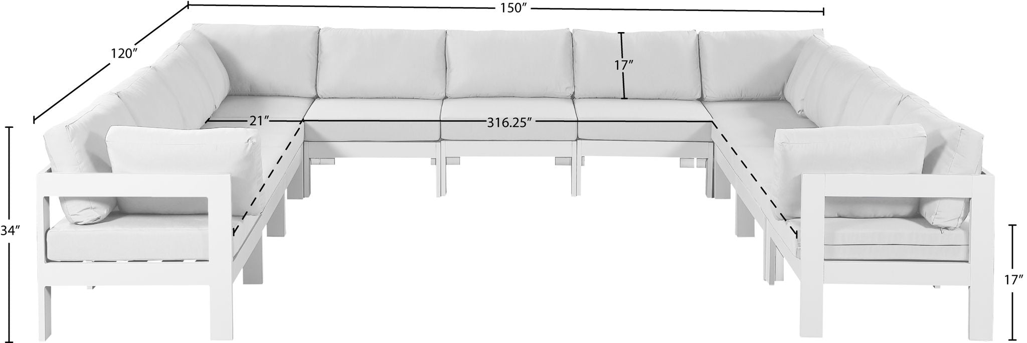 Nizuc - Outdoor Patio 11 Piece Modular Sectional With White Frame