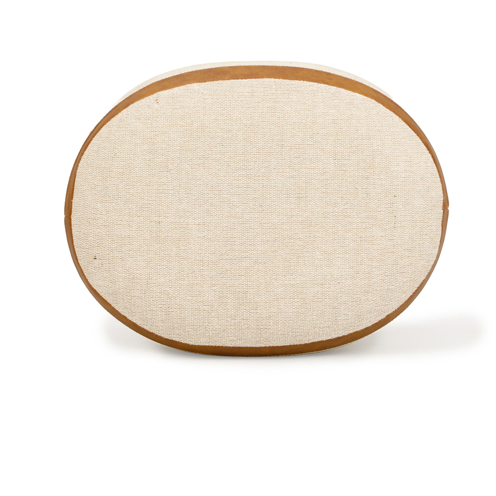Huche - Cotton Jute and Vegan Leather Oval Ottoman - Natural