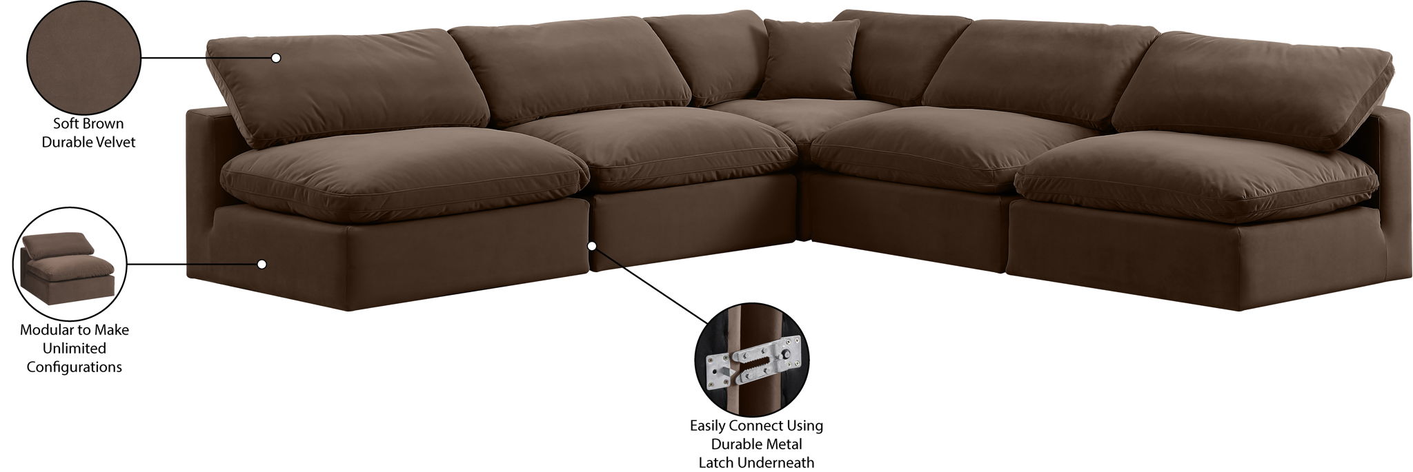 Comfy - 5 Piece Velvet Modular Corner Armless Sectional