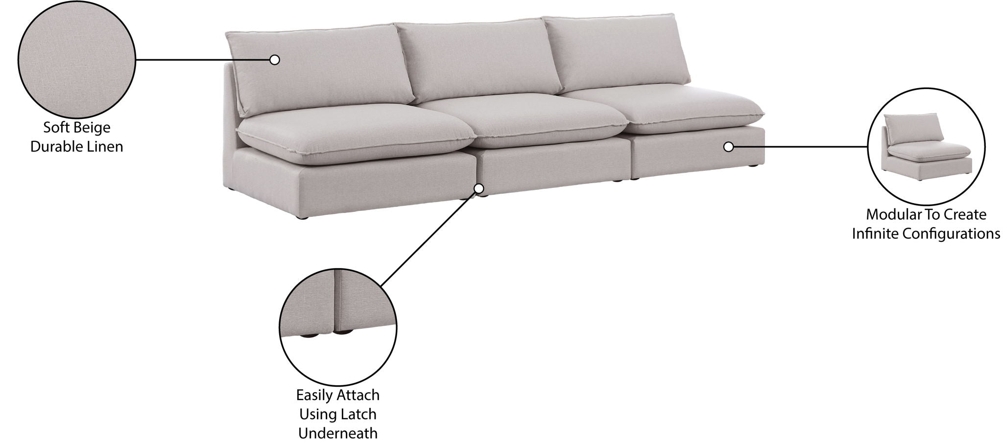 Mackenzie - Modular Sofa Armless - 3 Seats