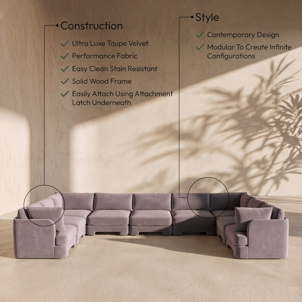 Hammond - Velvet Performance Fabric Upholstered 9 Piece Sectional