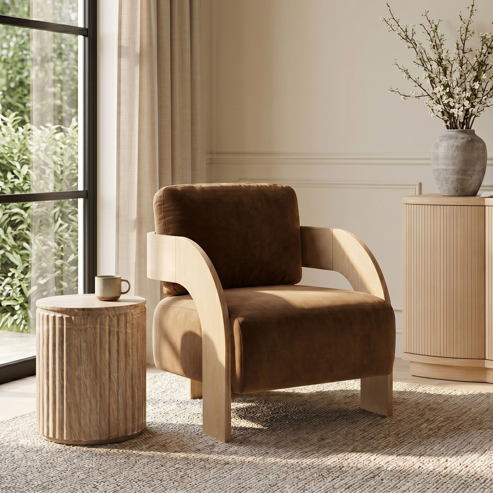Cedra - Velvet Performance Fabric Upholstered Accent Chair - Natural Frame