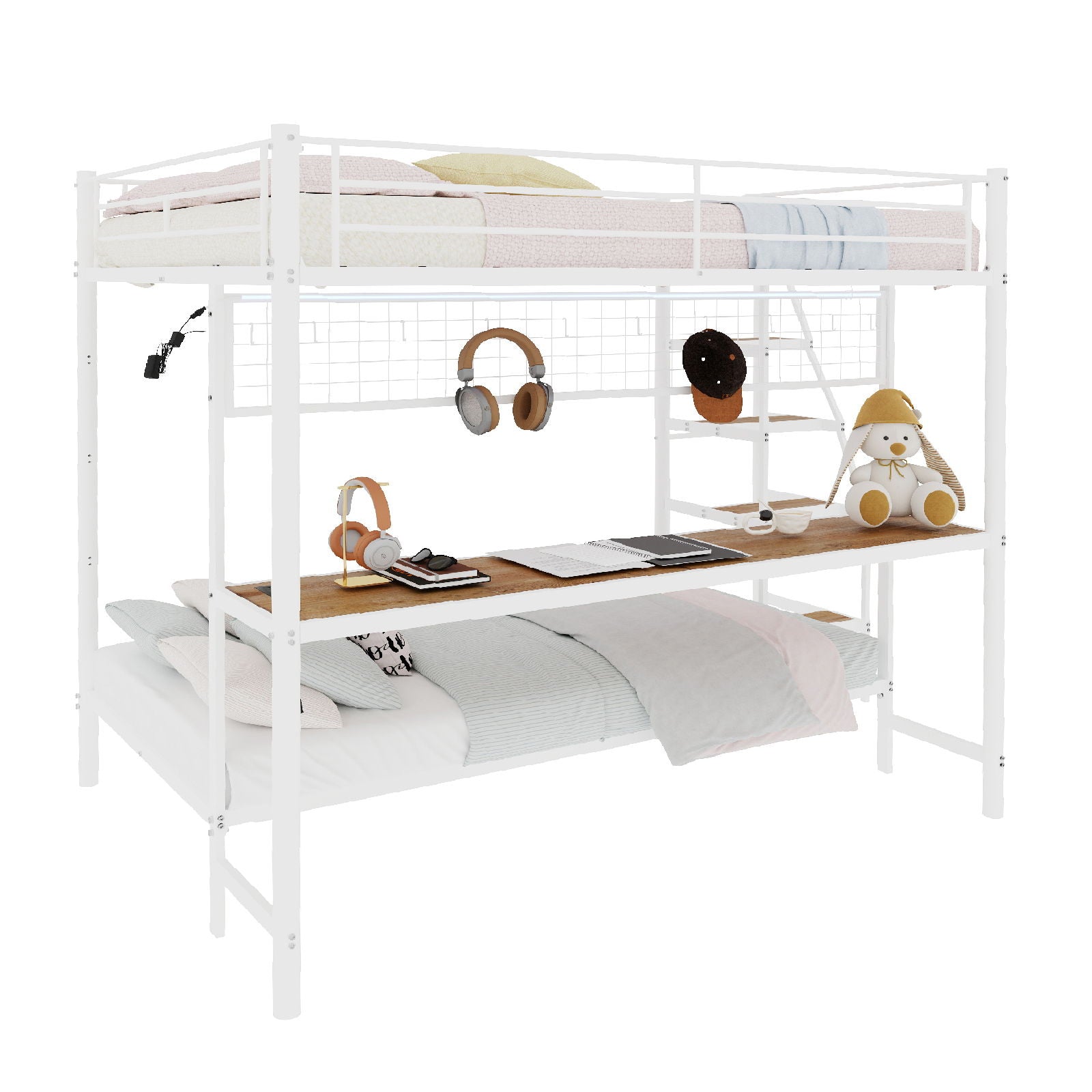Bunk Bed With Built In Desk And LED Lighting