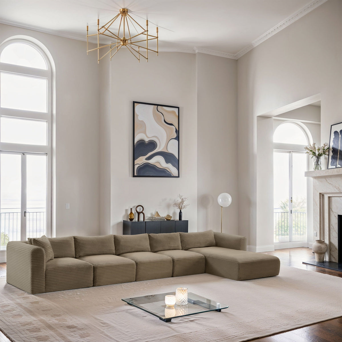 Shaggy - Fabric 5 Piece Modular Sectional With Chaise