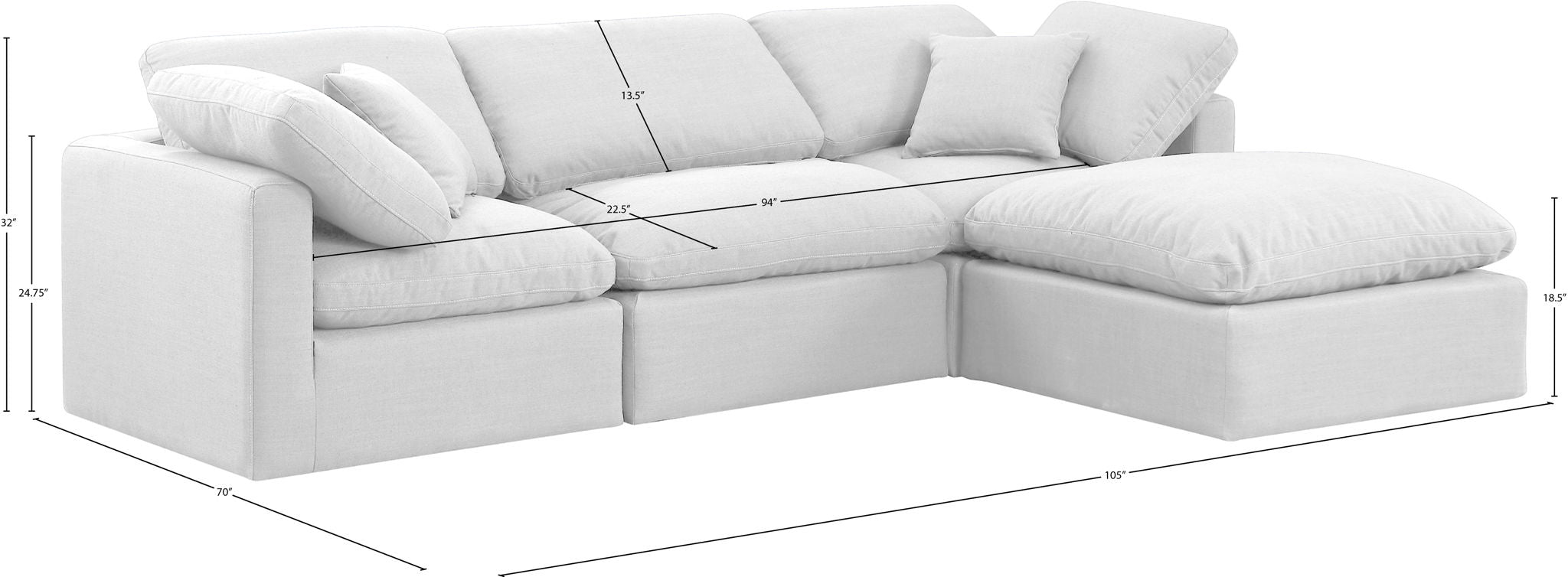 Indulge - Linen 4 Piece Modular Sectional With Chaise - White