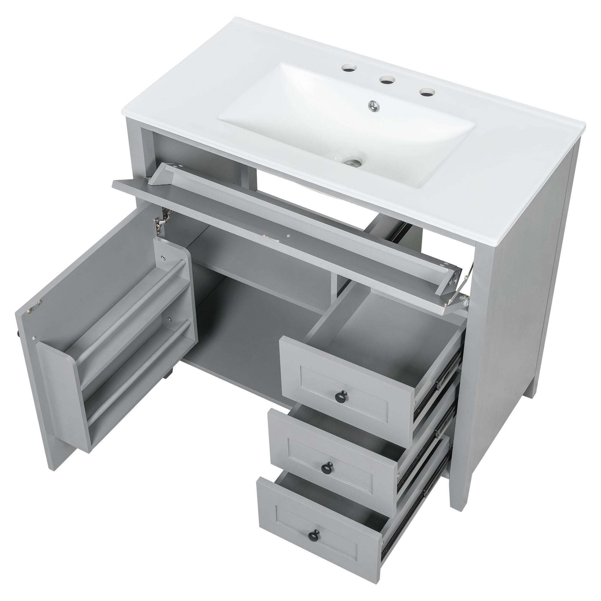 Bathroom Vanity With Sink, Cabinet With 3 Drawers And Adjustable Shelf