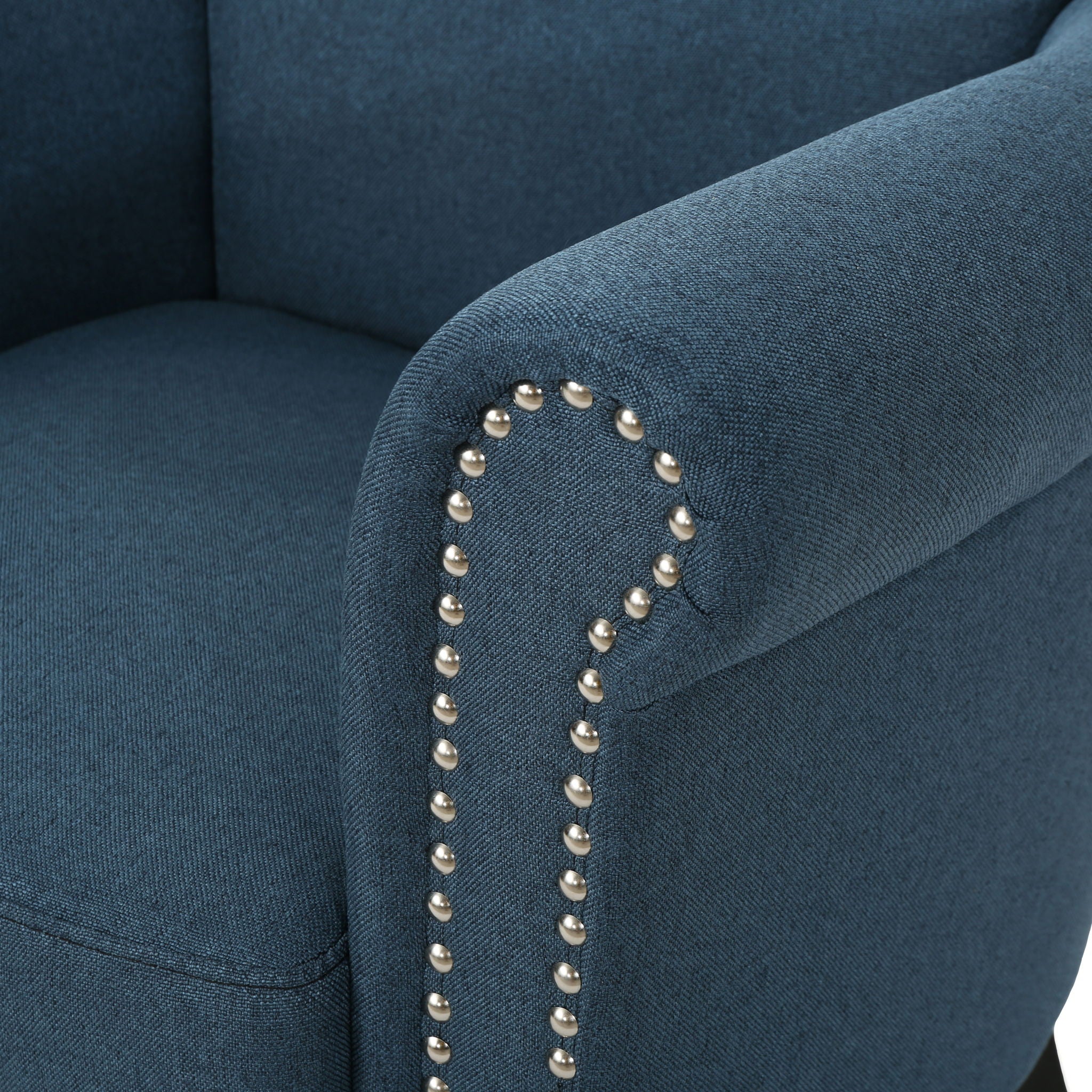 Elegant Fabric Club Chair With Nailhead Trim And Birch Wood Legs - Navy Blue