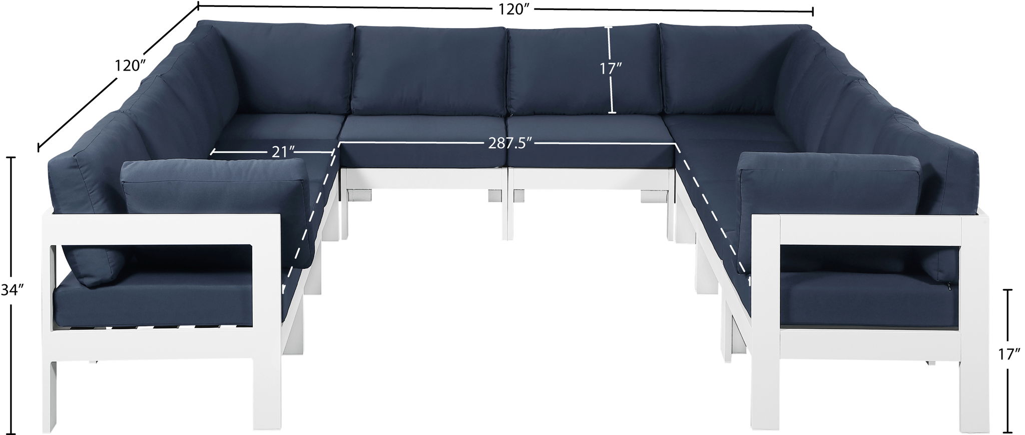 Nizuc - Outdoor Patio 10 Piece Modular Sectional With White Frame